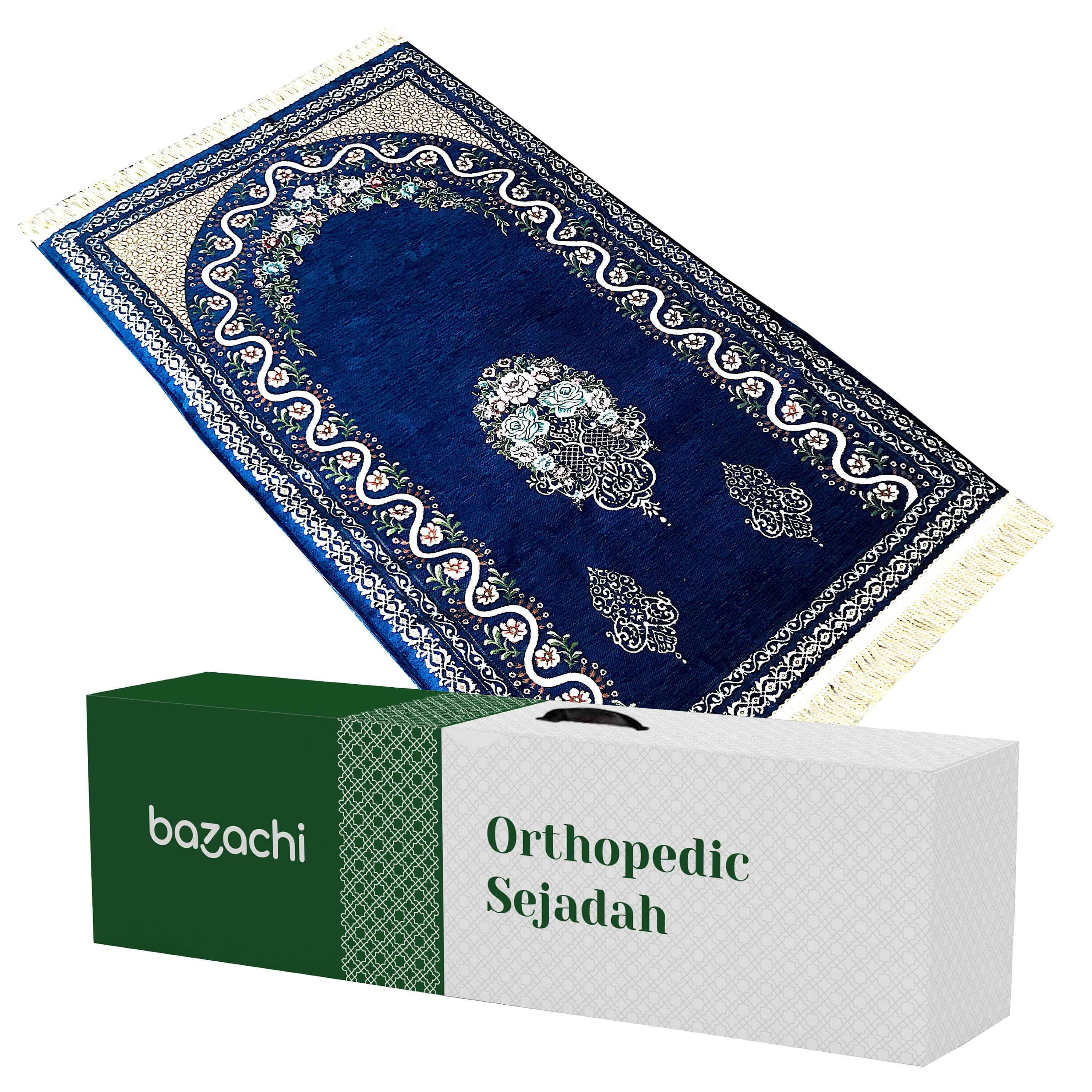 Mihrab Style Original Padded (Cushioned) Large Prayer Rug (1.5kg) Sajadah with Tasbih - %100 Satisfaction & Free Gift Box
