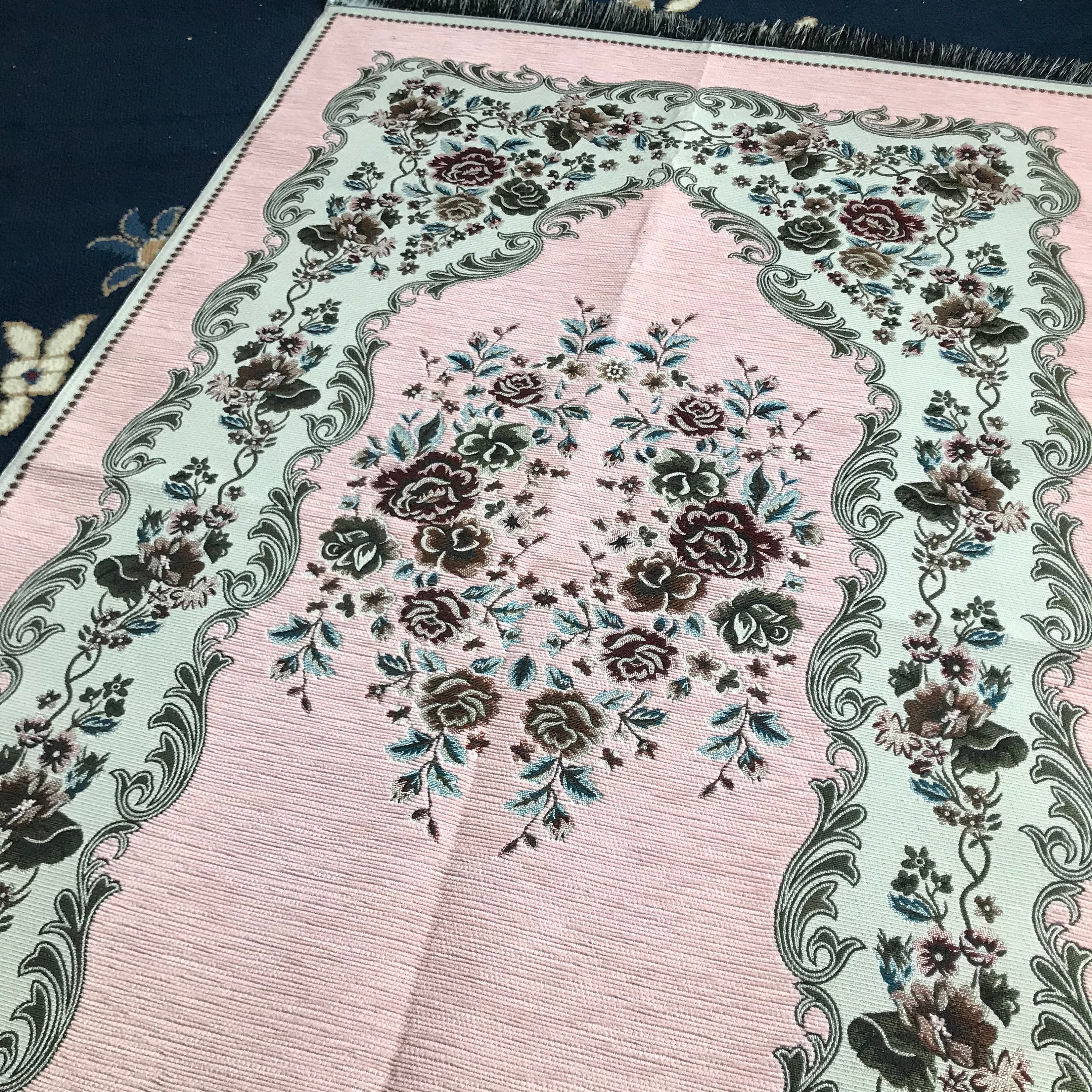 Chenille Luxury Floral  Prayer Rug (Adult)-Large Prayer Mat / Janamaz - Pink |  Size: 125 x 67 cm - Made in Turkey - image 5
