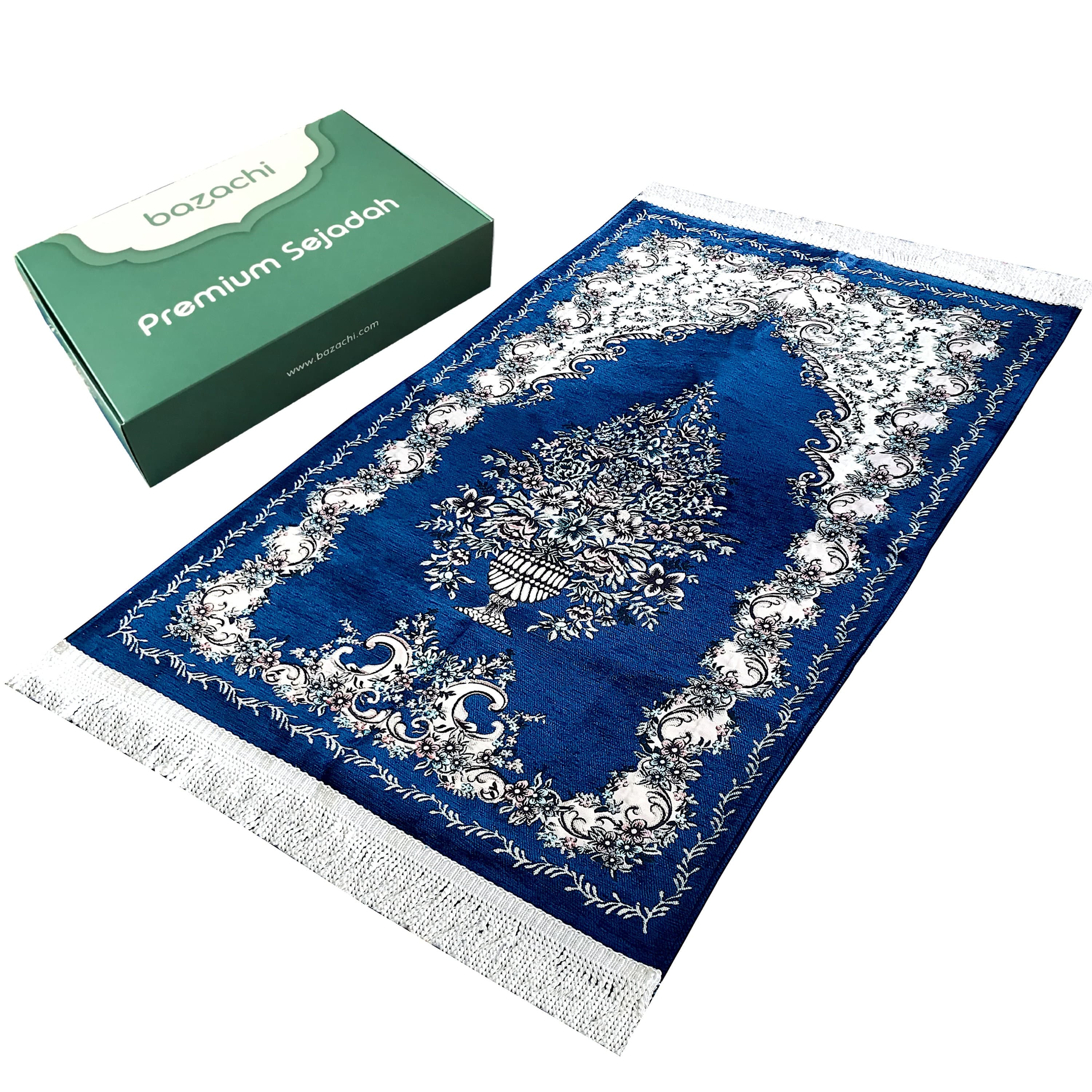 Premium Quality, Embroidered Floral Prayer Rug ( 850g ) Lined Thick Prayer Mat/Janamaz with Gift Box - image 3