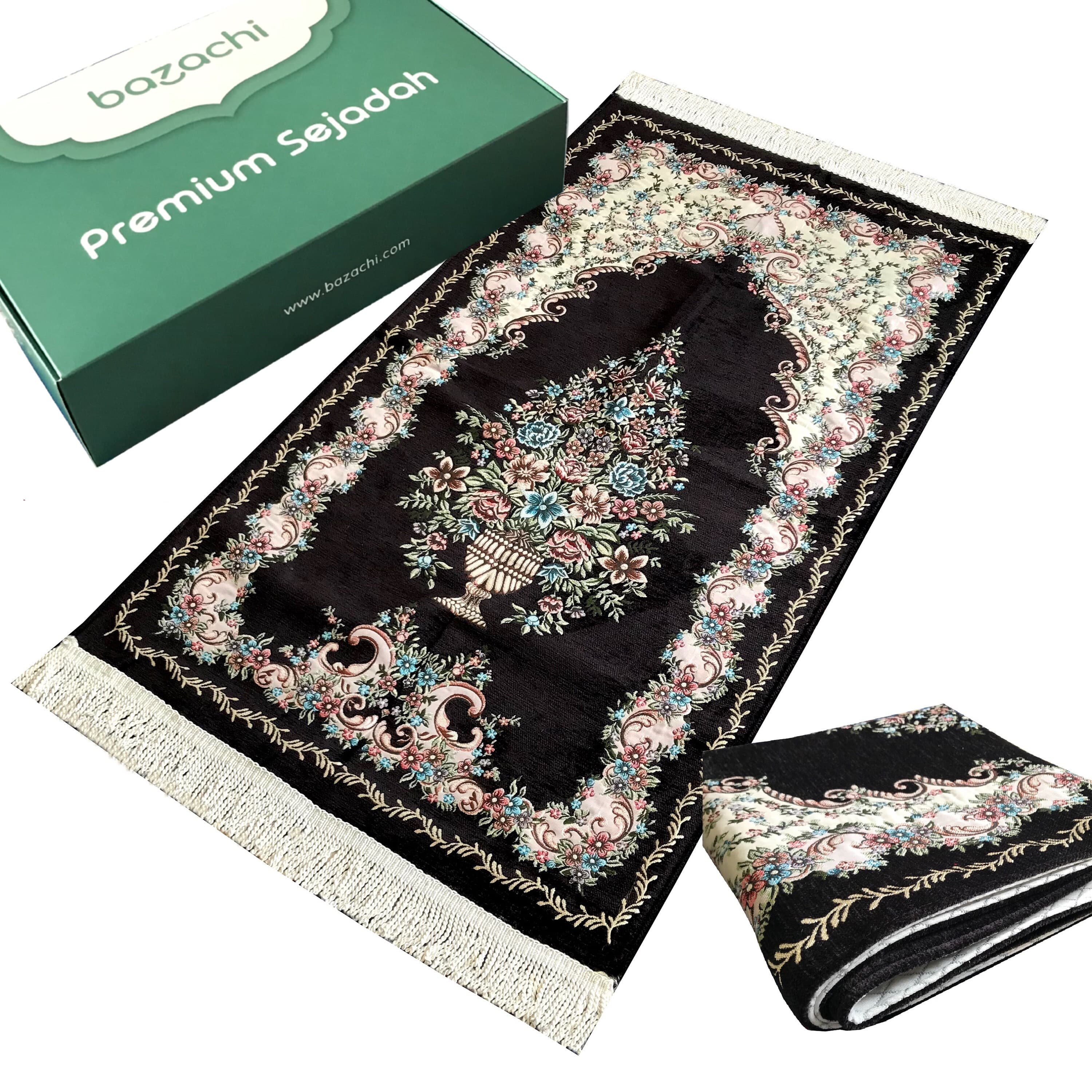Premium Quality, Embroidered Floral Prayer Rug ( 850g ) Lined Thick Prayer Mat/Janamaz with Gift Box - image 5