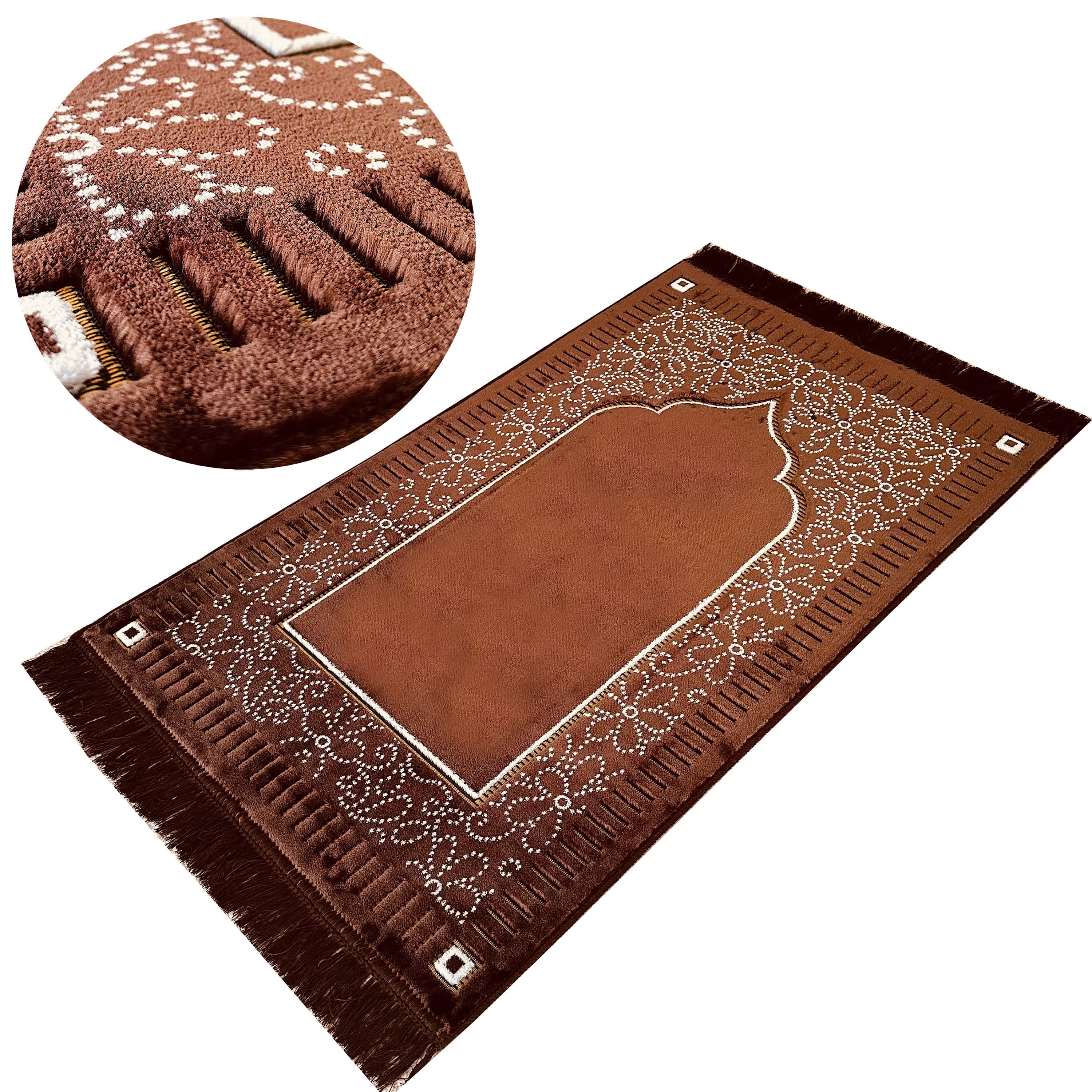 New Mihrab Style Velvet Prayer Rug (750g)-Large Prayer Mat / Janamaz |  Size: 120x70 cm - Made in Turkey
