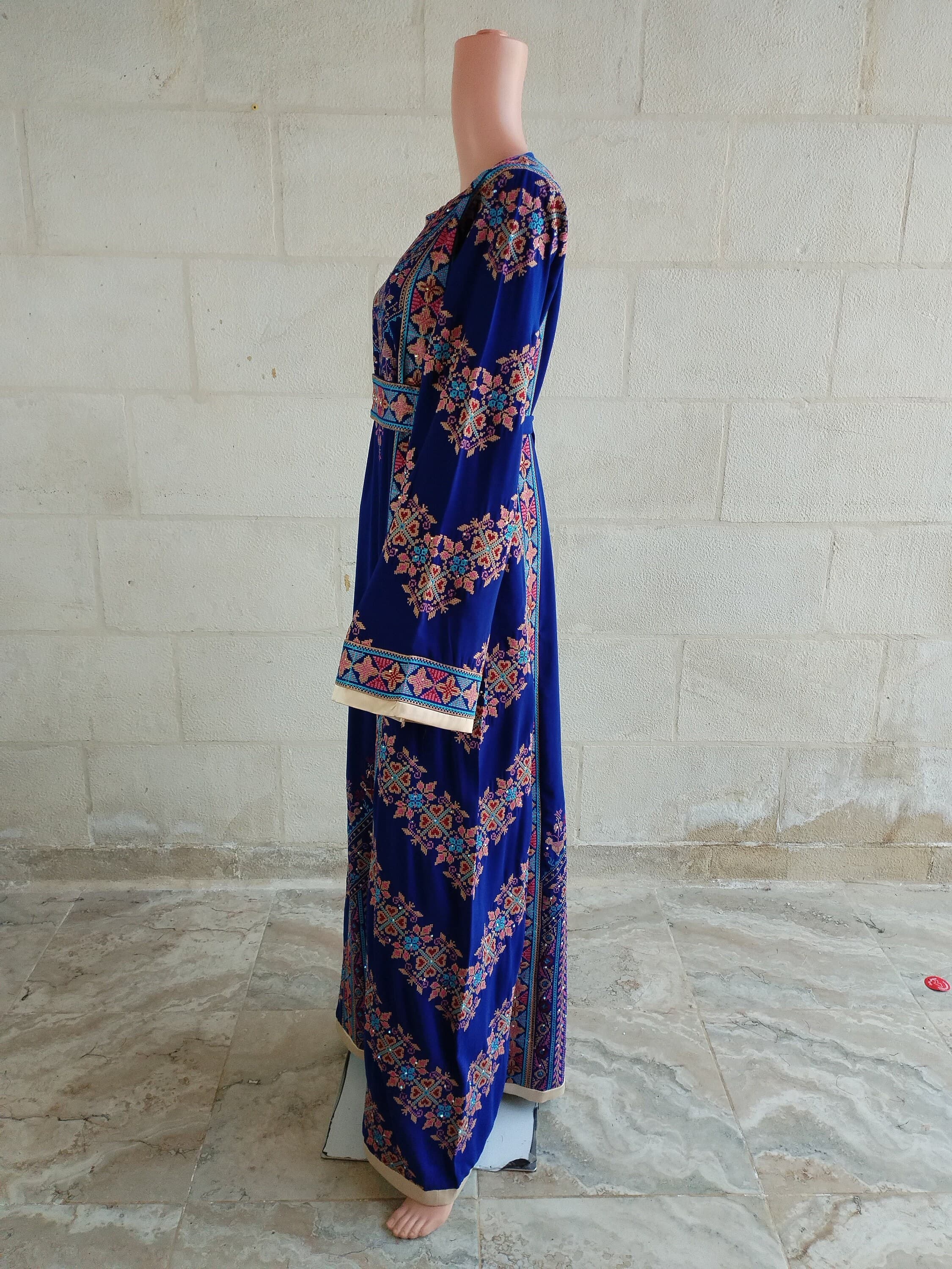 Palestinian Thobe Tatreez Dress Blue and Red Embroidery connect - image 5