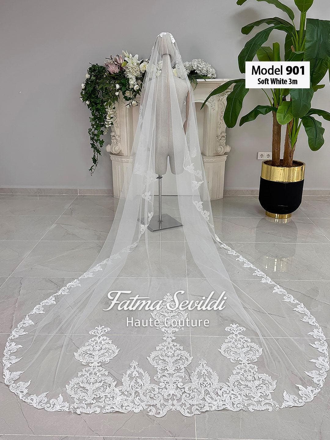 Beaded Lace Mantilla Bridal Veil, Cathedral Length, Hand-Sewn Ivory Hijab Wedding Veil V12