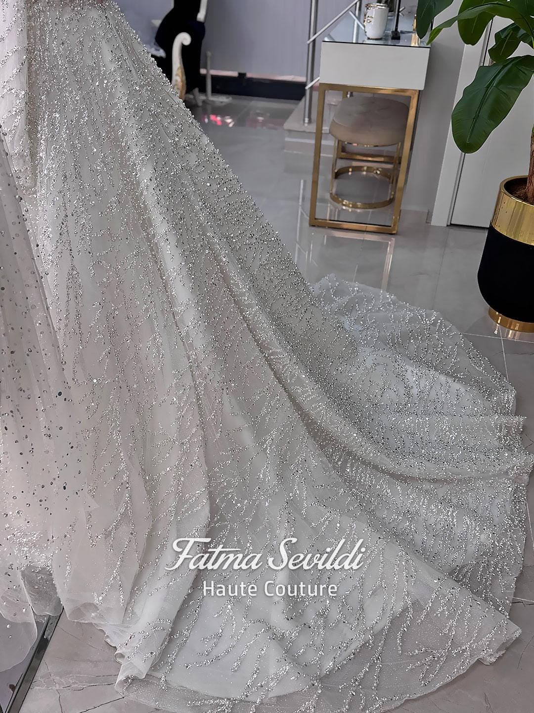 Fatma Sevildi Haute Couture hijab wedding dress, modest bridal gown with long sleeves, lace and beaded details, custom made Muslim wedding dress
