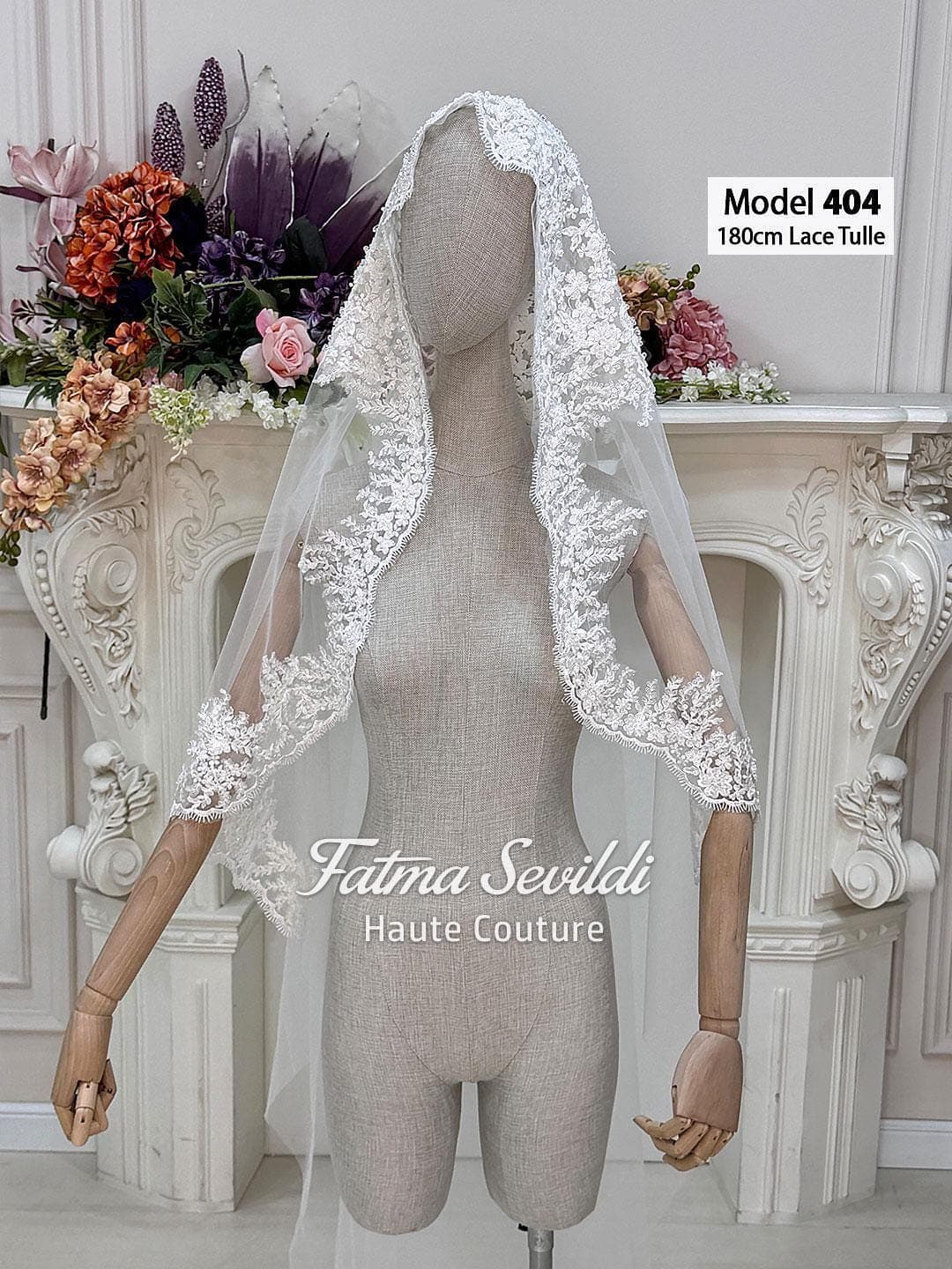 Beaded Lace Hijab Bridal Veil, Luxury Modest Wedding Veil, Fingertip to Waltz Length /SHORT1