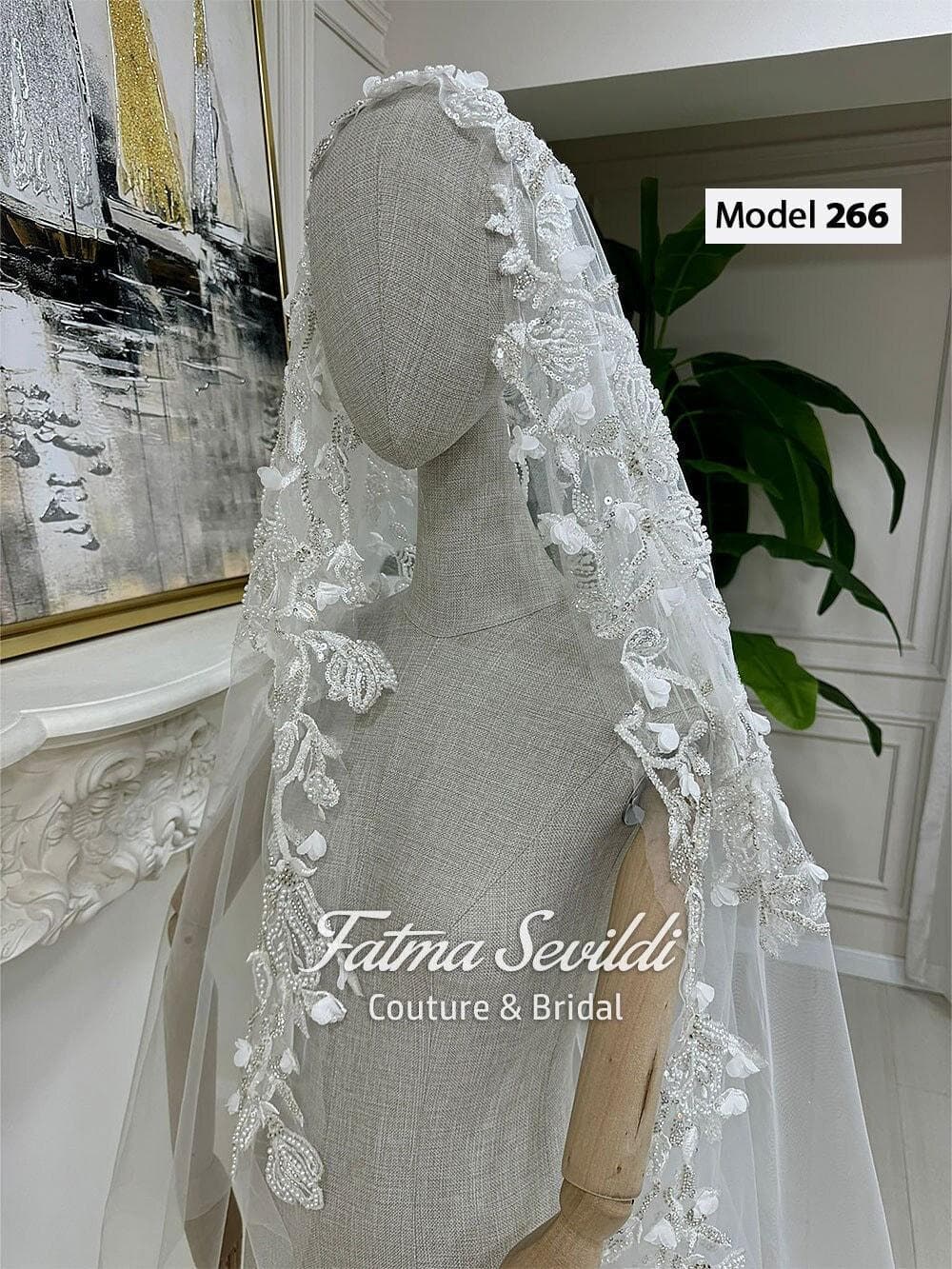 Beaded Lace Mantilla Bridal Veil, Cathedral Length Hijab-Friendly Ivory Wedding Veil V8
