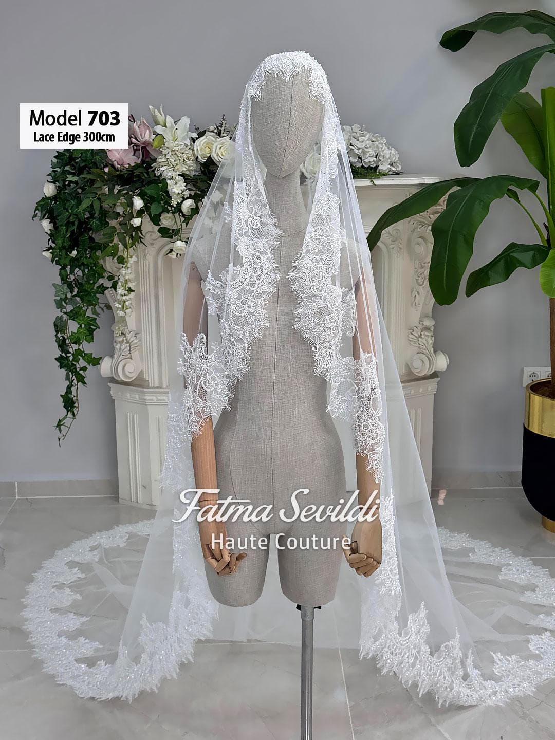 Cathedral Beaded Lace Wedding Veil, Hand-Sewn Appliqué, Luxury Modest Hijab Option V2