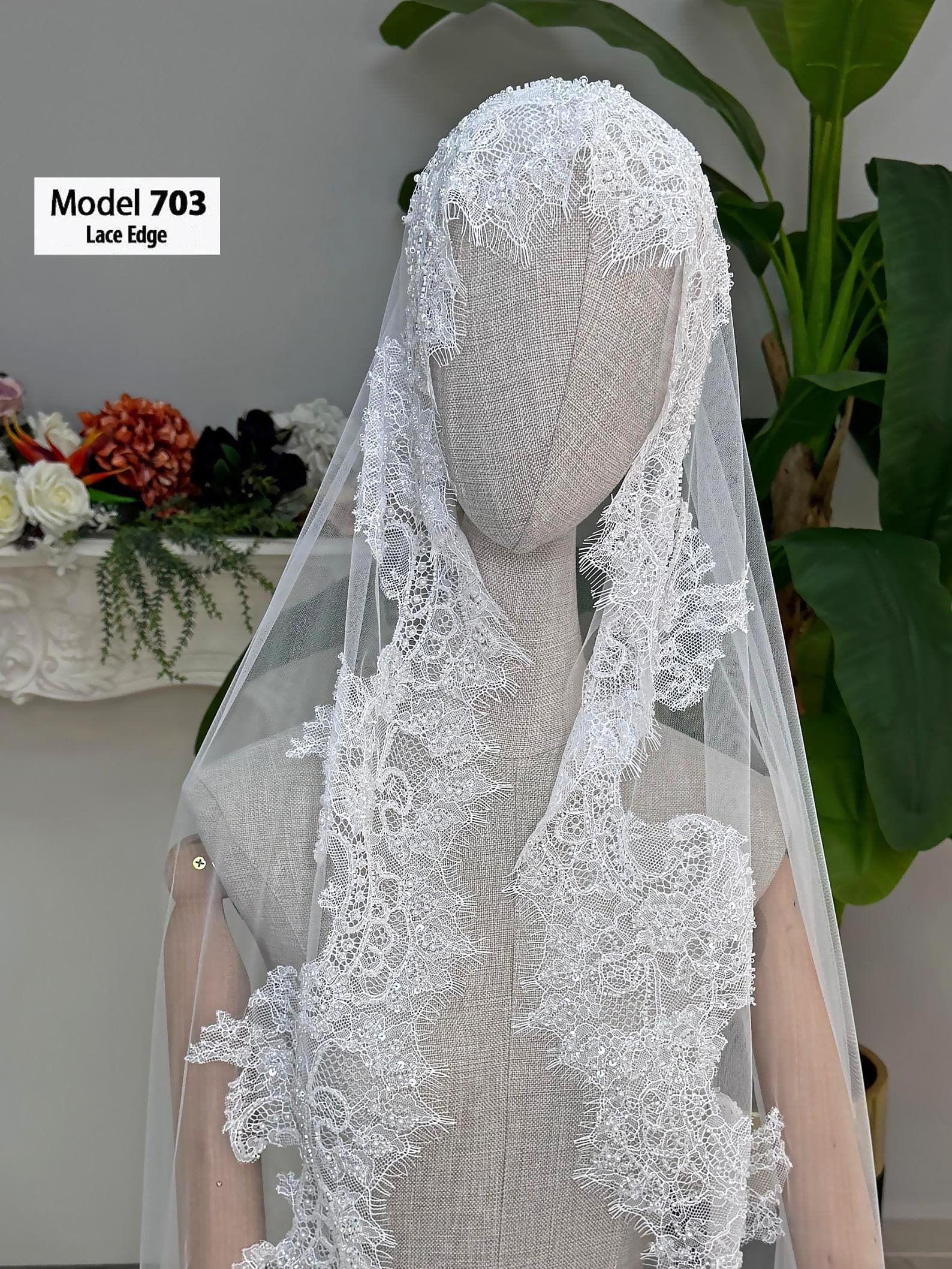 Hijab Wedding Veil Cathedral, Lace Edge Mantilla Style Long Tulle Bridal Veil - image 4