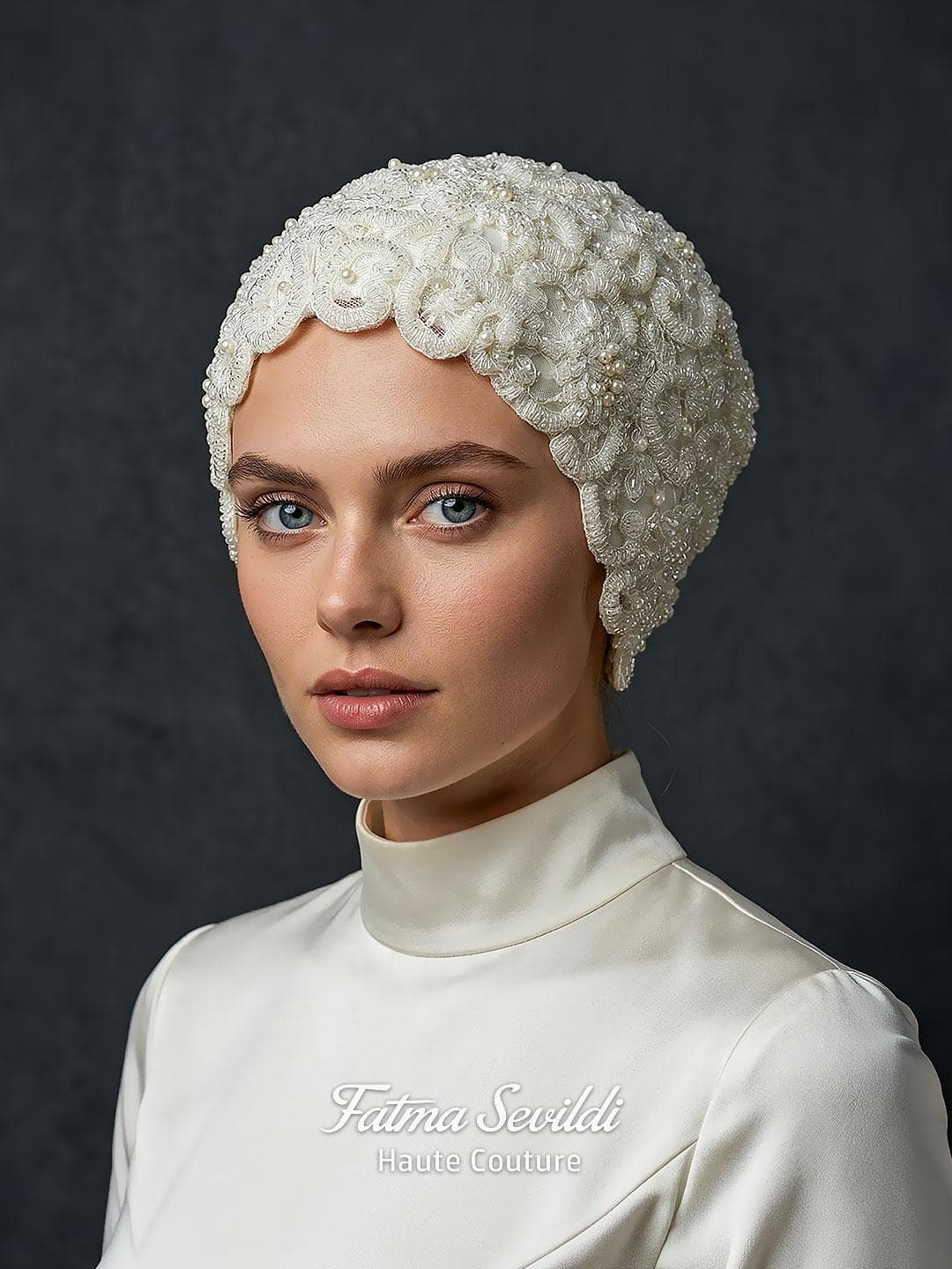 Luxury Bridal Bonnet, Beaded Hijab Bonnet, Handmade Elegant Modest Wedding Headpiece