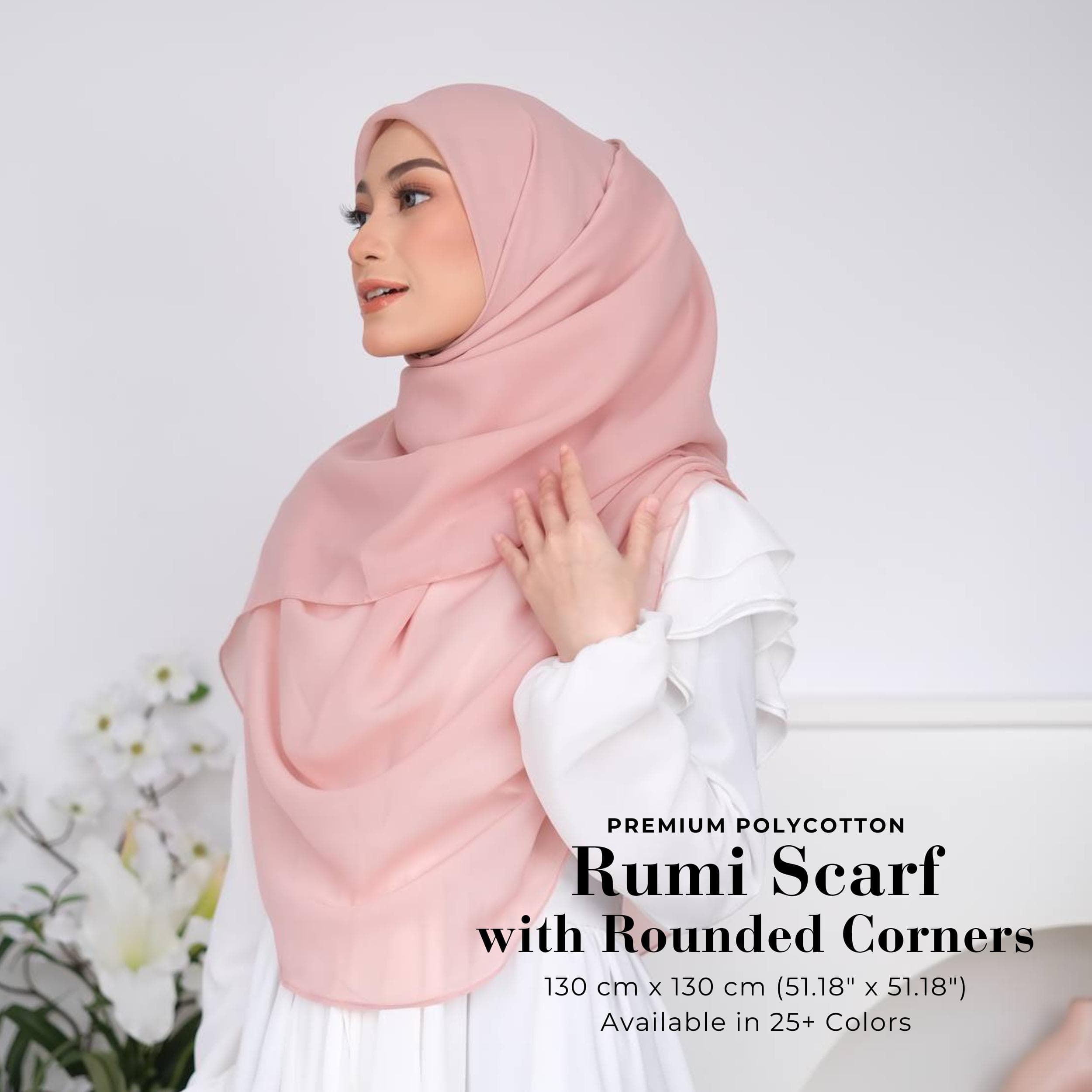 RUMI Scarf with Rounded Corners, Large Square Hijab Scarf, Lightweight Shawl Wrap Scarves, Head Scarf, Head Covers, Muslim Gifts for Women