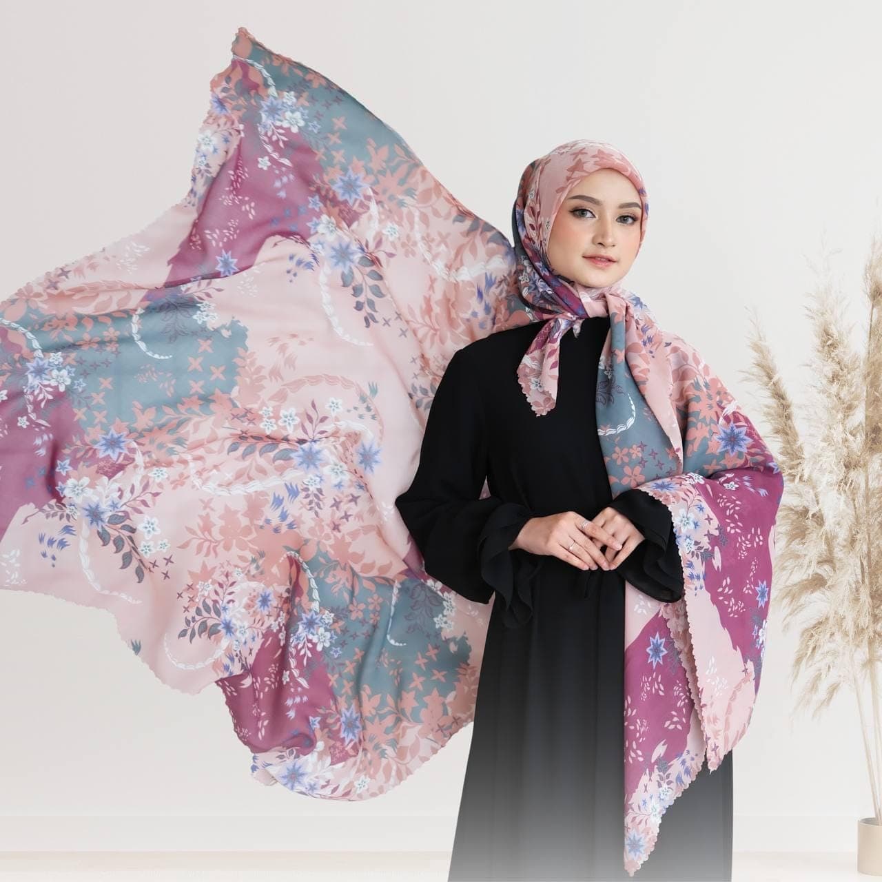 AILA Scarf, Limited Edition Premium Polycotton Headscarf, Floral Square Hijab Scarf, Flower Lightweight Shawl Scarves, Muslim Gift for Women