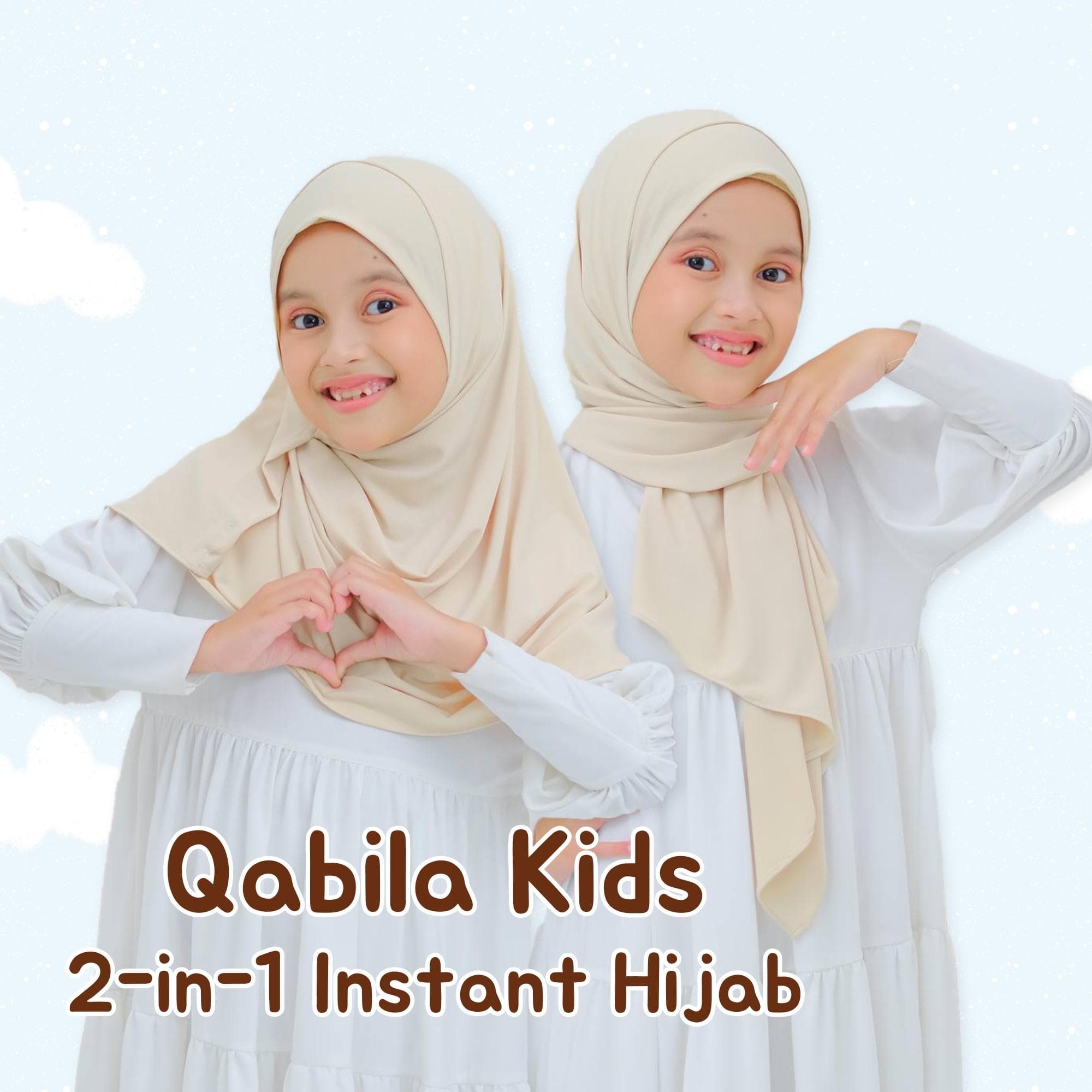 QABILA Kids 2-in-1 Instant Hijab, 2 Sizes & 13 Colors Premium Jersey Hijab Small, Easy Wear, No Pin Hijab for Girls, Little Child, Cute Gift