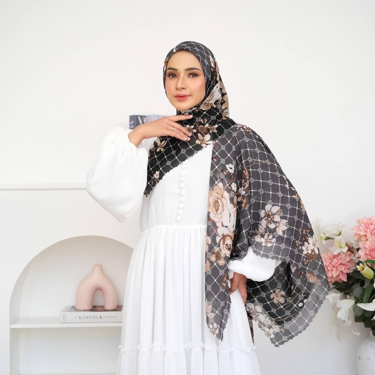 WINA Scarf, Limited Edition Premium Polycotton Headscarf, Floral Square Hijab Scarf, Flower Lightweight Shawl Scarves, Muslim Gift for Women