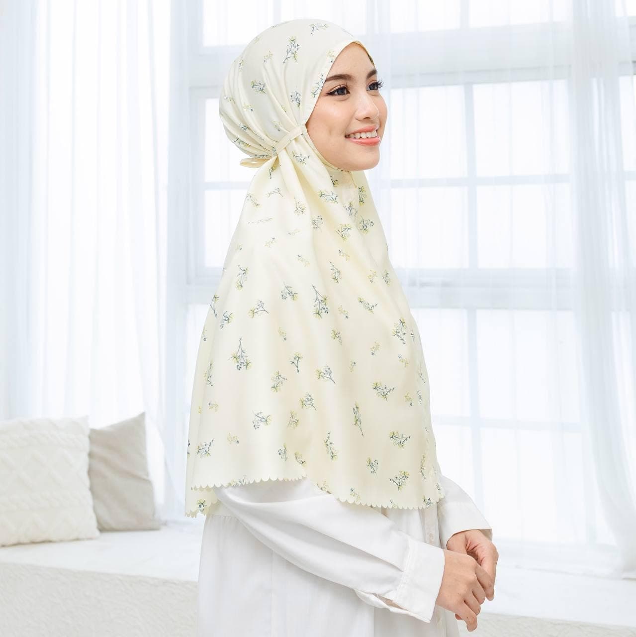 QAMIRA Instant Hijab, Floral Slip-On Daily Hijab Tie Back Quick Easy Wear No Pin Travel Hijab One-Piece Lightweight Long Hijab Syar’i Muslim