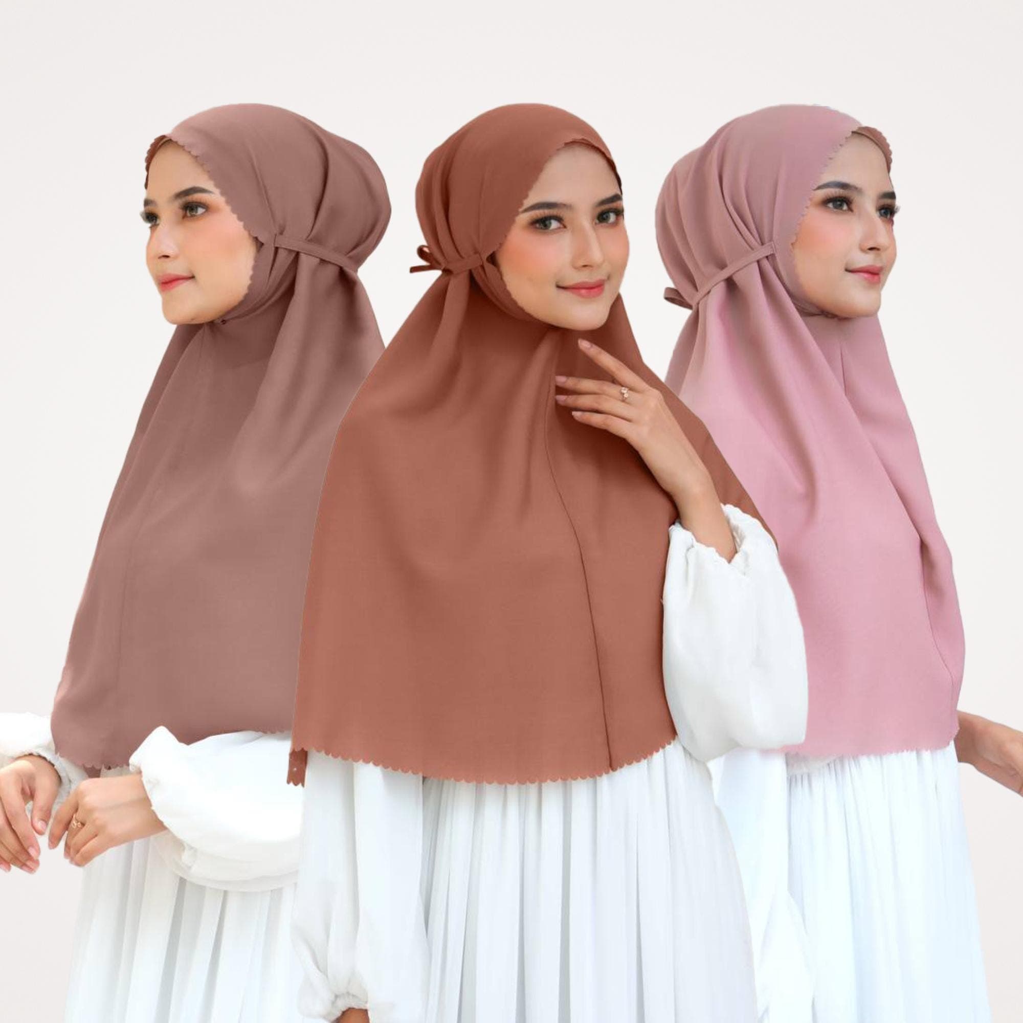 NAZEEYA Instant Hijab, 21 Colors Premium Diamond Crepe Khimar hijab Travel, Quick Easy Wear, Slip On, Tie Back, No Pin, One Piece Hijab Pink