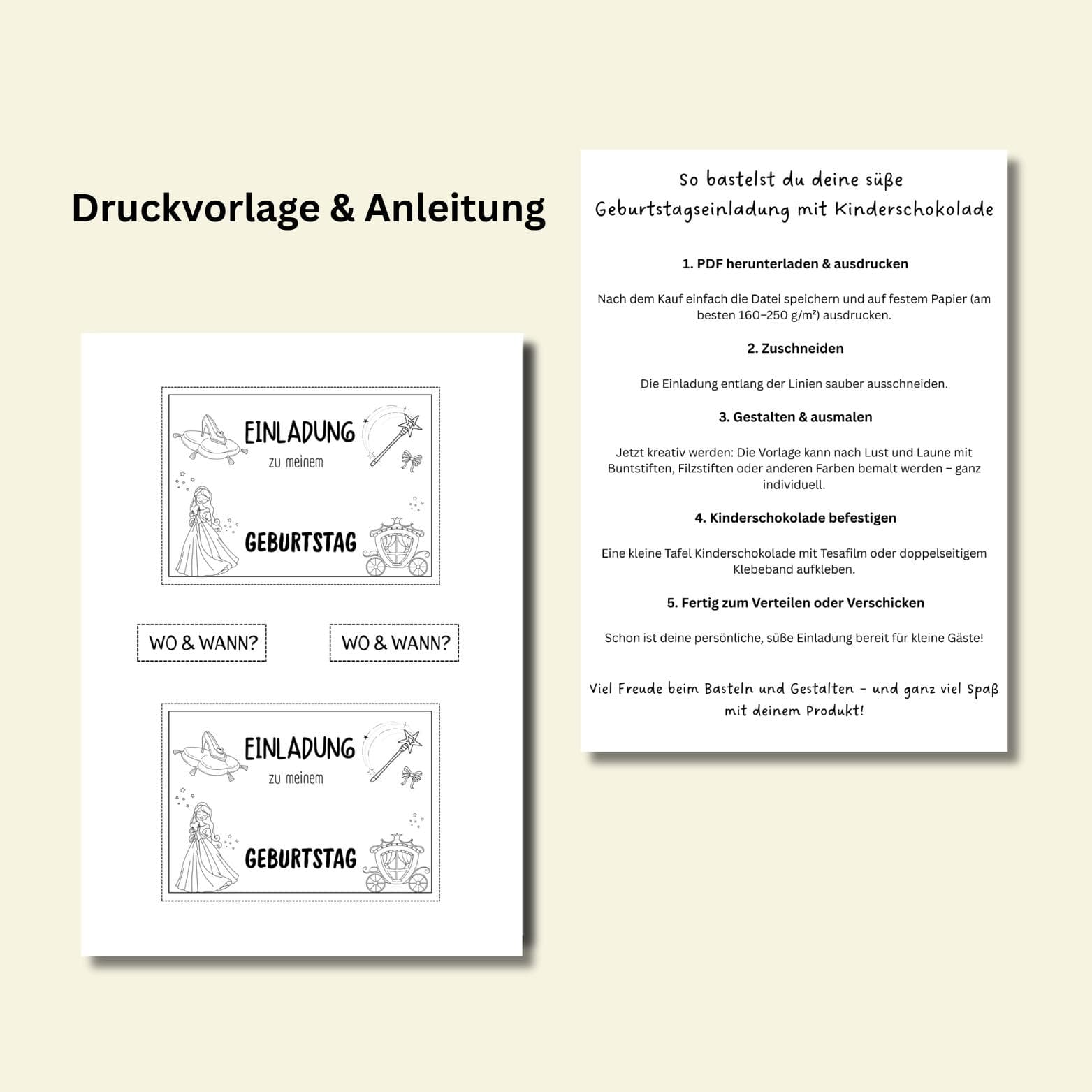Prinzessin Einladungskarte Kindergeburtstag, Bastelvorlage Geburtstagseinladung, Druckvorlage Einladung - image 3