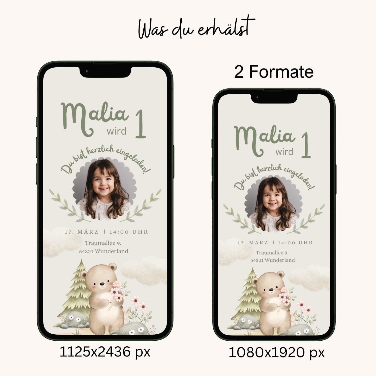 Digitale Einladung Kindergeburtstag Waldtiere, personalisierbare Einladung WhatsApp, Einladung Foto Mädchen, Geburtstagseinladung Handy - image 4