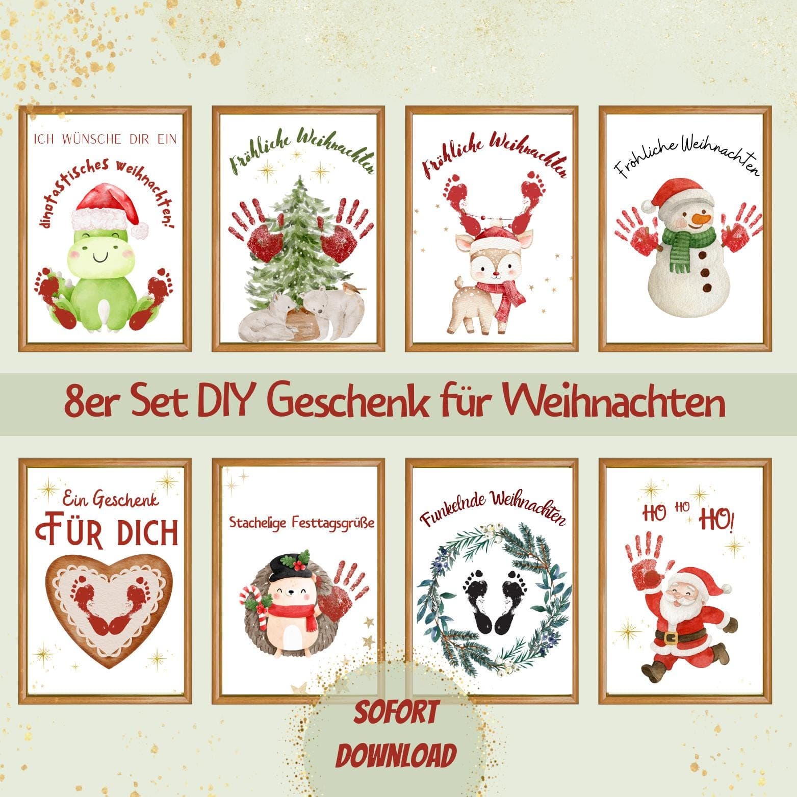 2025 Weihnachten 8er Motiv Set Handabdruck Fußabdruck Kind Kleinkind Kunst Druck Schneemann Nikolaus Ferien Aktivität für Baby Idee Andenken