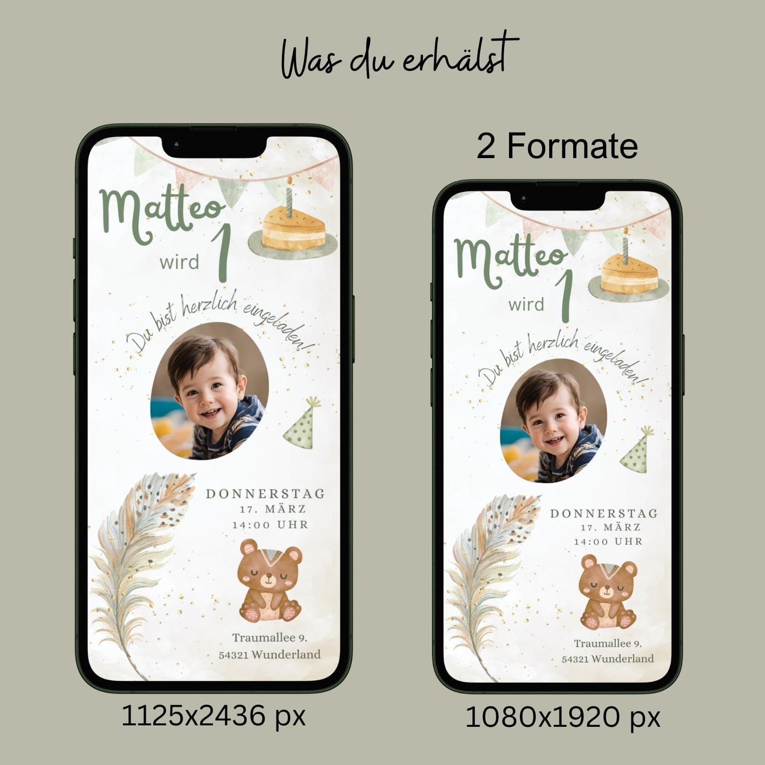 Digitale Einladung Kindergeburtstag, personalisierbare Einladung WhatsApp, Einladung Junge Boho, Geburtstagseinladung Handy, Vorlage Canva - image 4