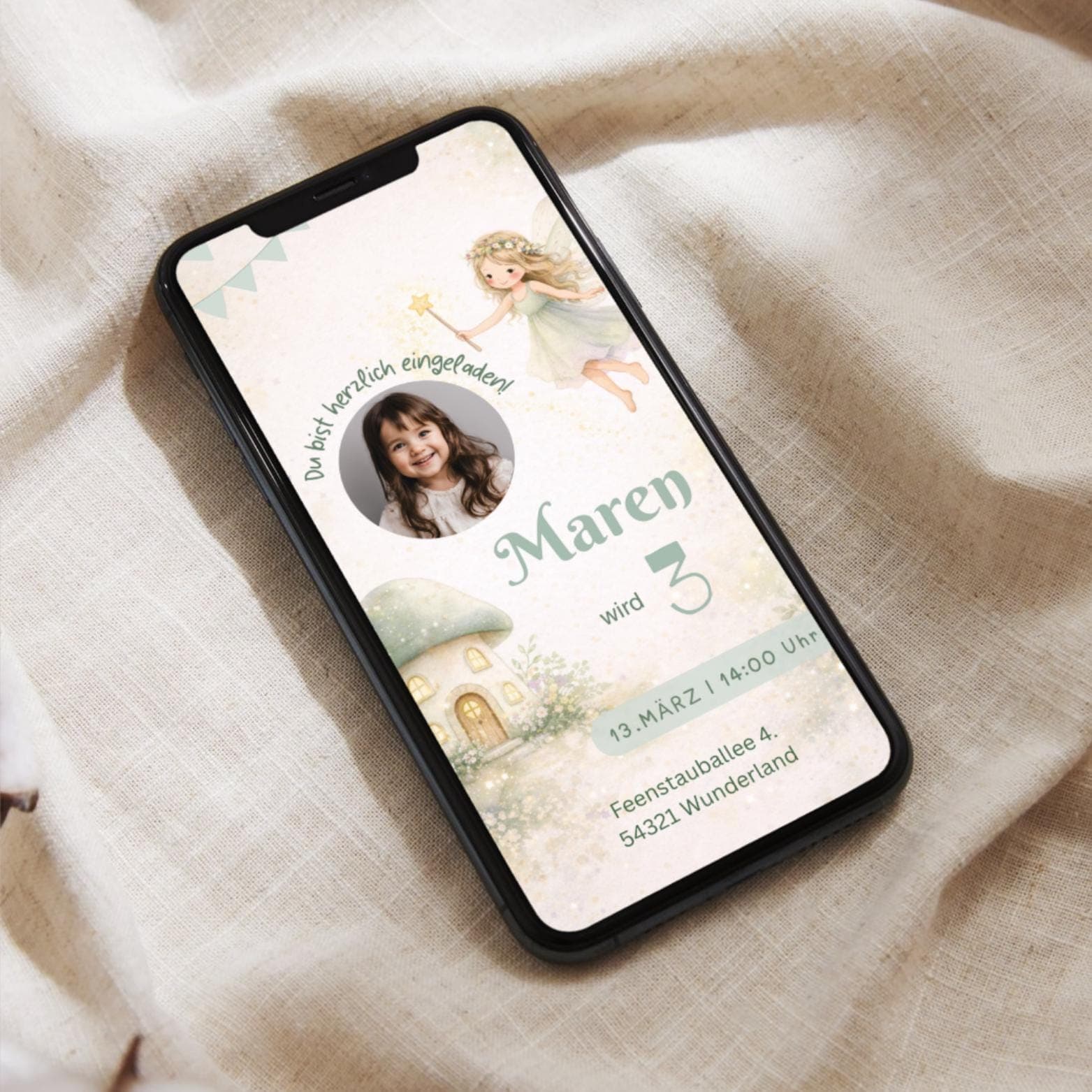 Einladung Kindergeburtstag Mädchen mit Foto, personalisierbare Einladung WhatsApp, Feen Geburtstag - image 2
