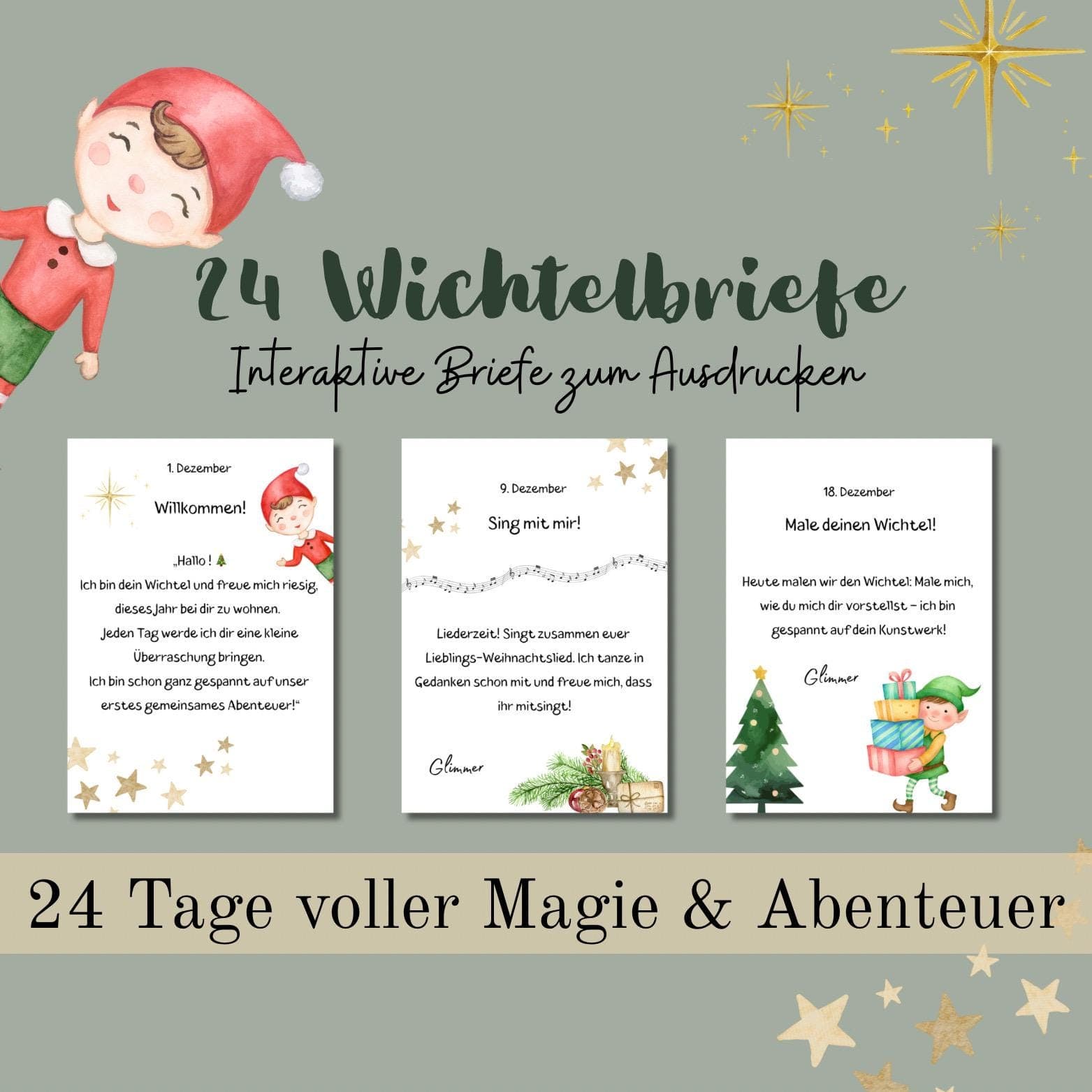 24 Wichtelbriefe Weihnachten zum ausdrucken/ Weihnachtswichtel Set/ Adventskalender Idee für Kinder/ Zeit statt Zeug/ PDF Download