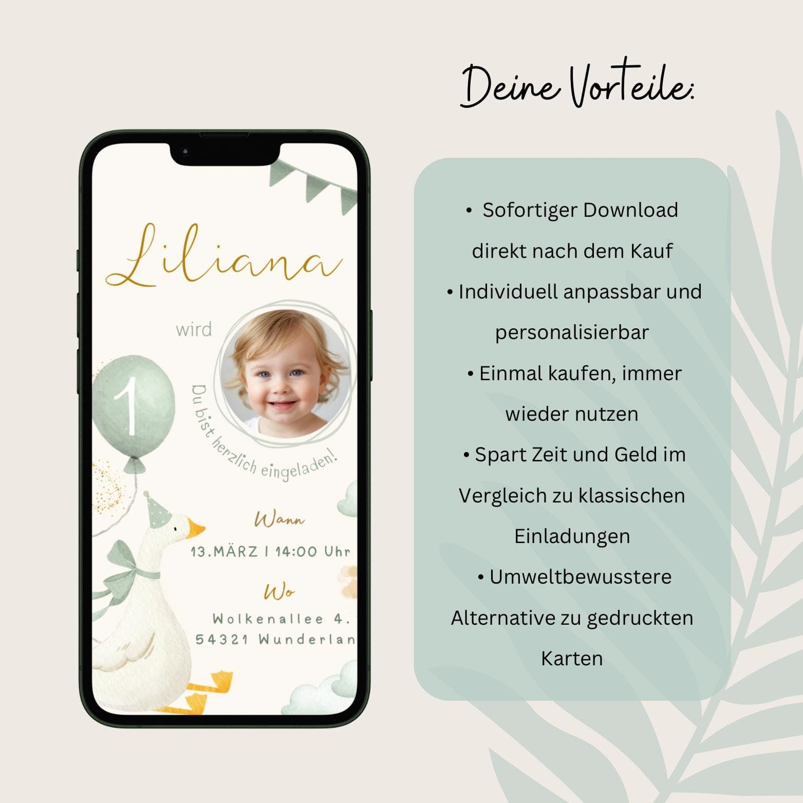 Einladung erster Geburtstag mit Foto, Gans Geburtstag, personalisierbare Einladung WhatsApp, ecard Kindergeburtstag - image 4