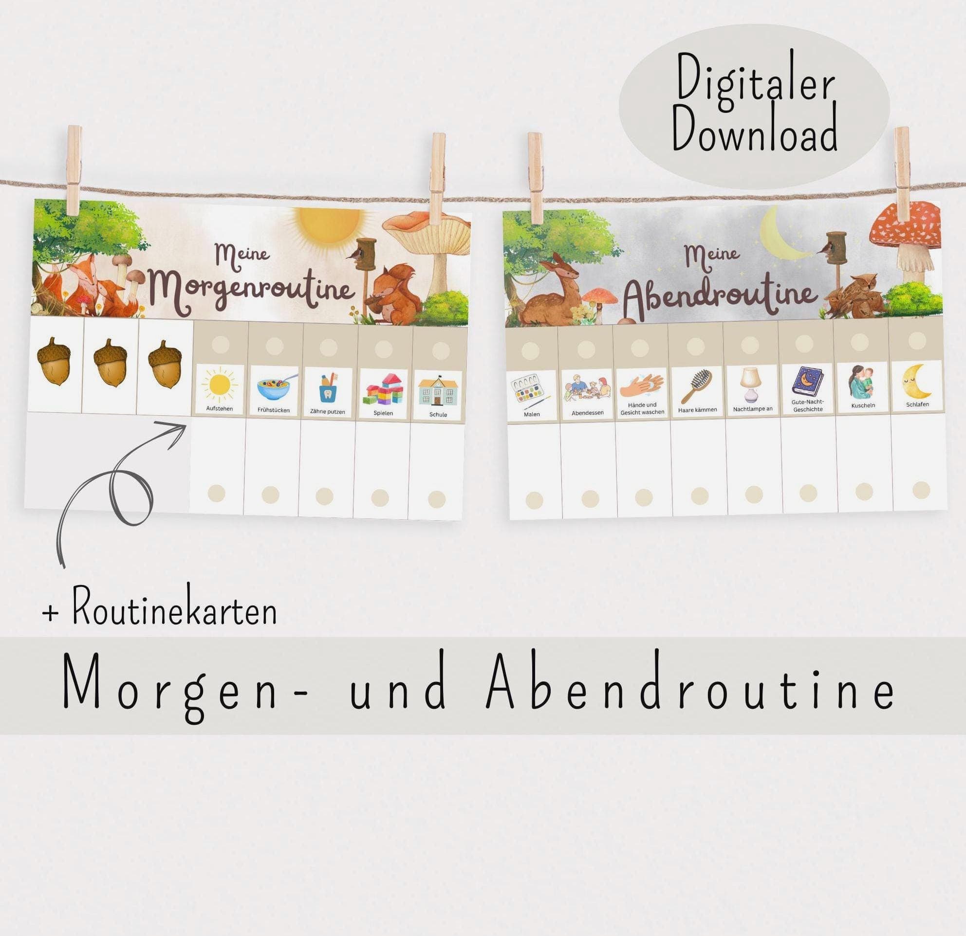 Morgen & Abendroutine für Kinder Waldtiere, Tagesplan für Kinder, Routineplan zum ausdrucken, Routineplaner für Kinder