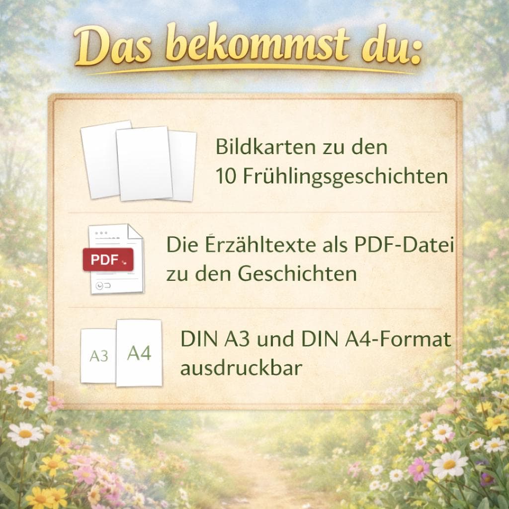 Kamishibai Frühling Bundle – 10 Geschichten für Kita & Kindergarten – Bildkarten + PDF – Erzähltheater Frühling – Vorschule Material - image 5