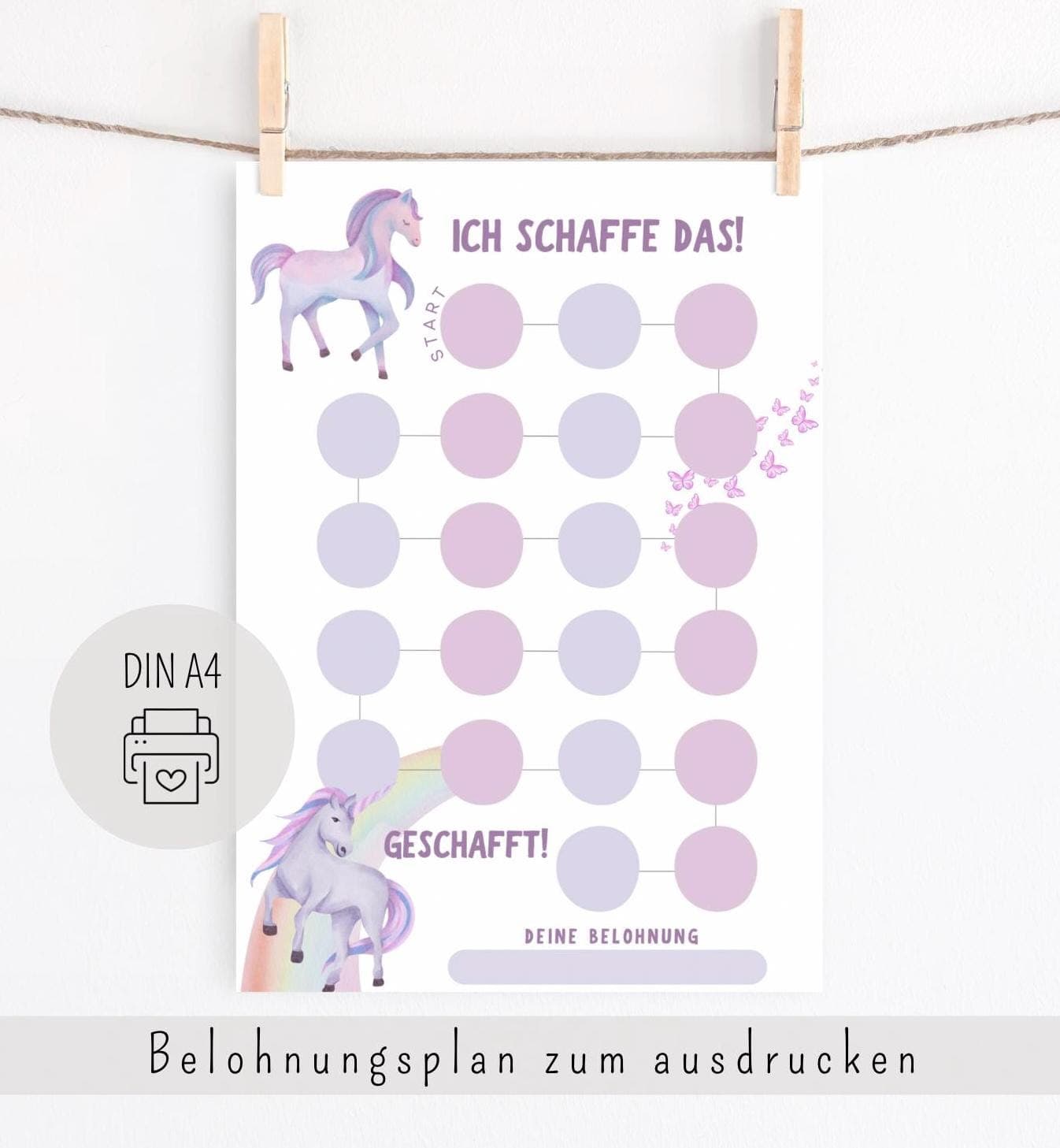Belohnungsplan Kinder Regenbogen Einhorn, Ich schaffe das, Belohnungssystem Kind, Windelfrei Töpfchentraining plan, Motivationsplan
