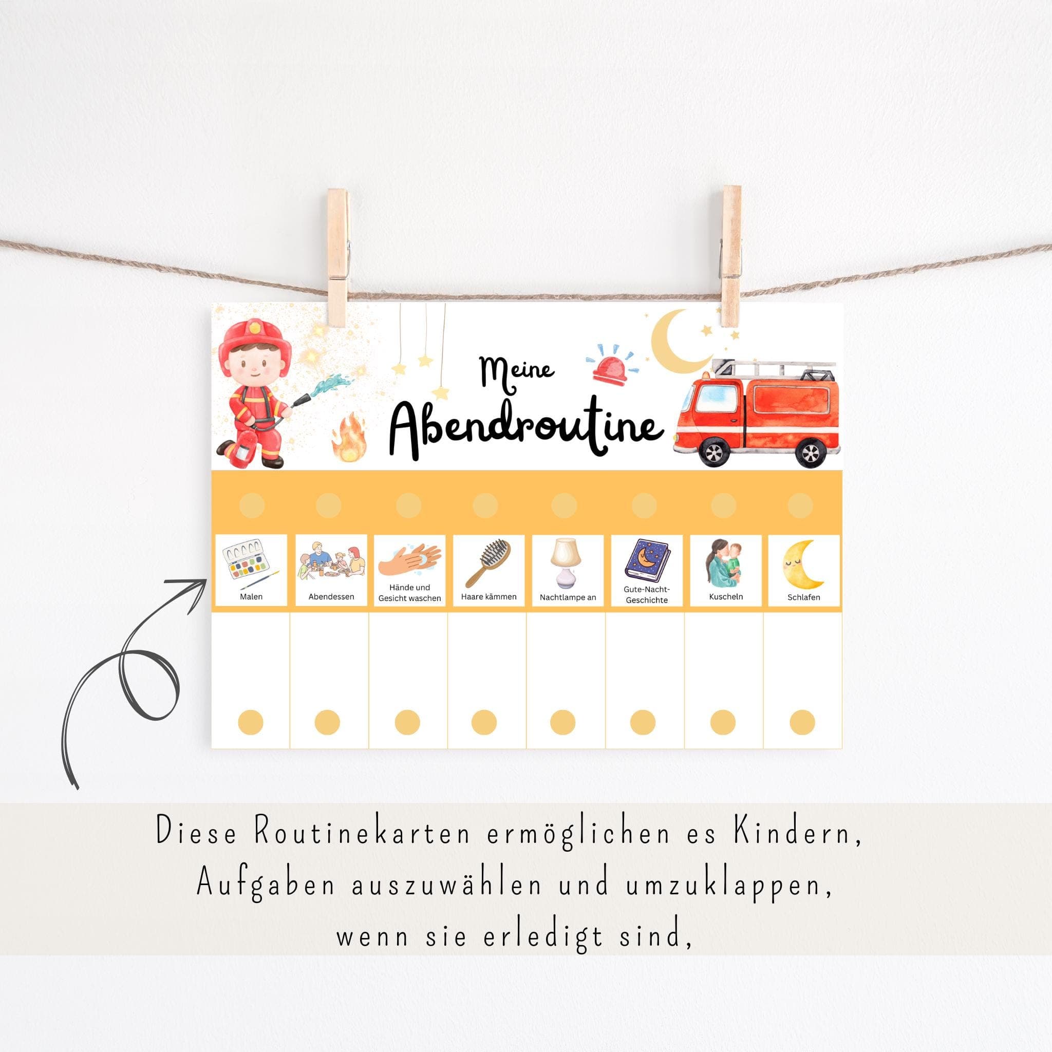 Morgen & Abendroutine für Kinder Feuerwehr, Routineplan für Kinder, Routinekarten Kinder, Routineplan zum ausdrucken, Belohnungstafel Kinder - image 3