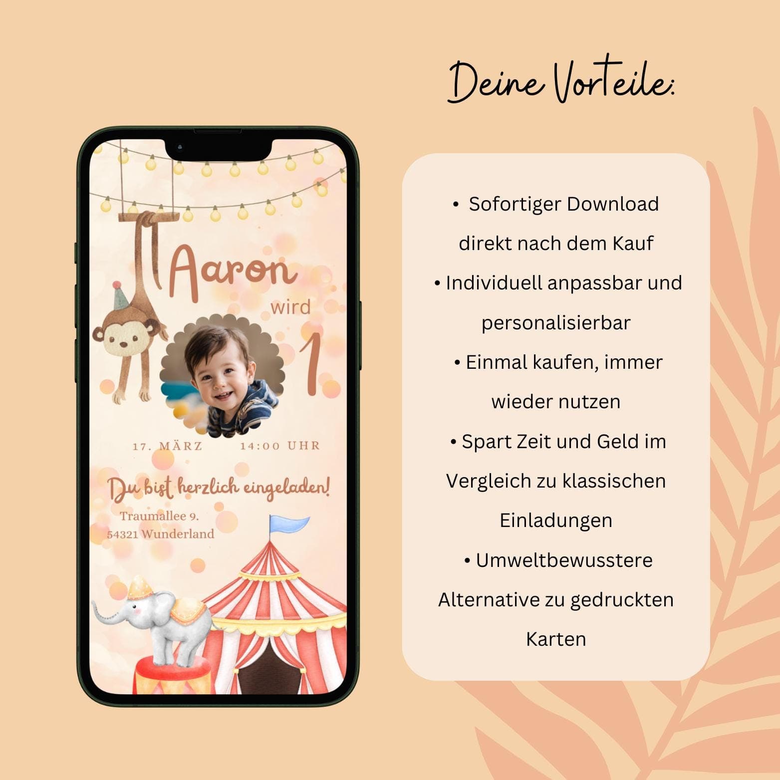 Digitale Einladung Kindergeburtstag Zirkus, personalisierbare Einladung WhatsApp, Geburtstag Junge, Geburtstagseinladung Handy - image 3