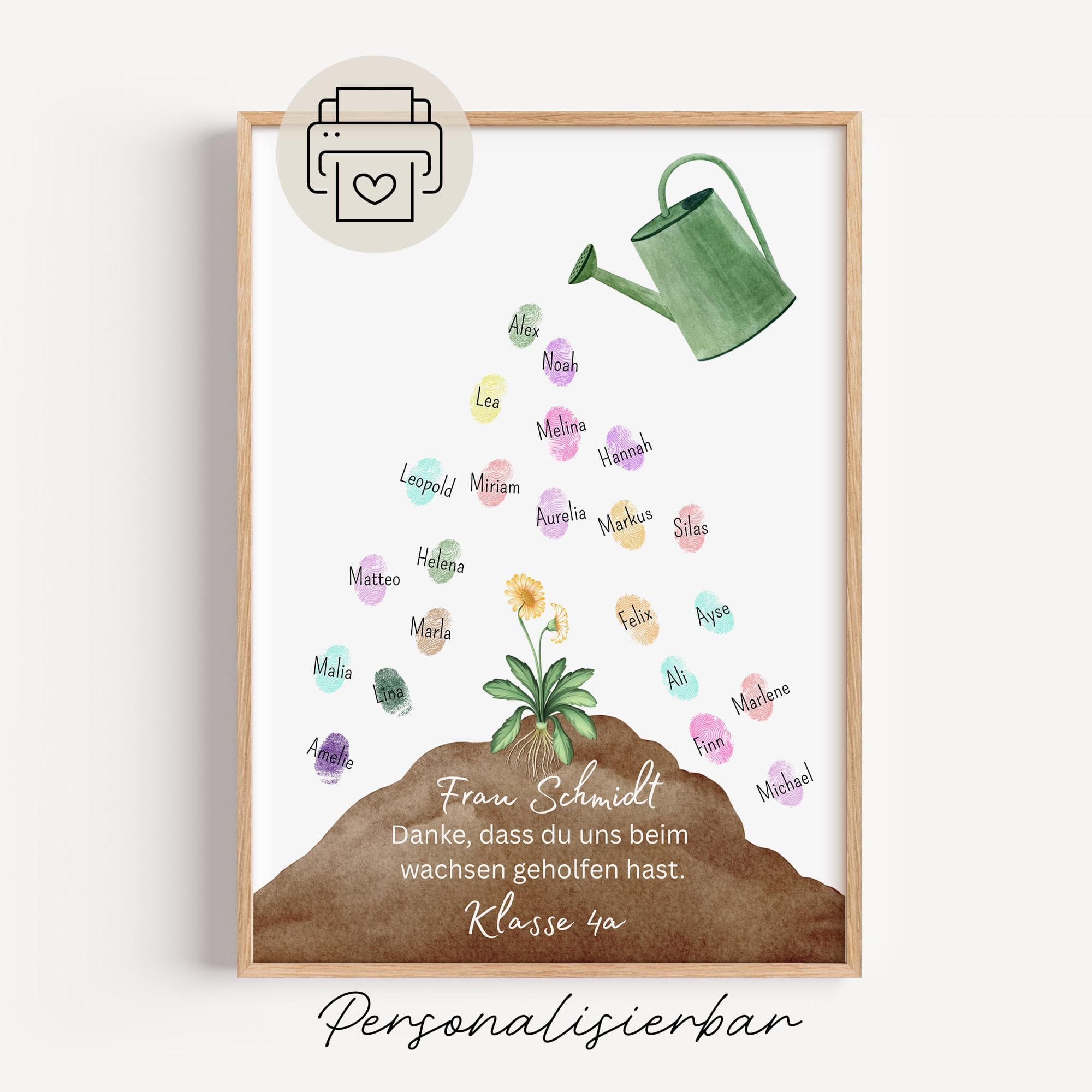 Abschiedsgeschenk Lehrer Fingerabdruck Poster Klasse Gießkanne - Geschenk Lehrer - Danke Geschenk Schulabschluss Grundschule, PDF