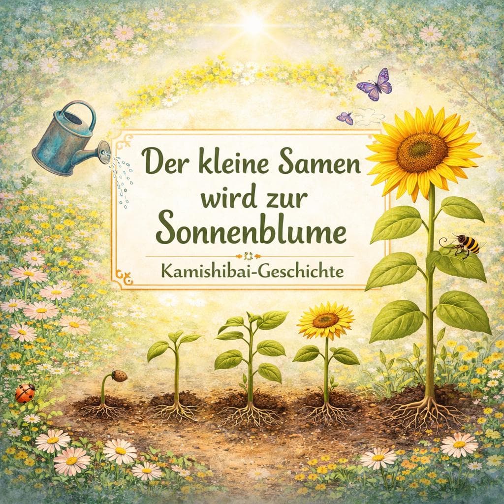 Kamishibai Geschichte Frühling Kindergarten Natur Wachstum, Der kleine Samen wird zur Sonnenblume, U3 Geschichte Kita