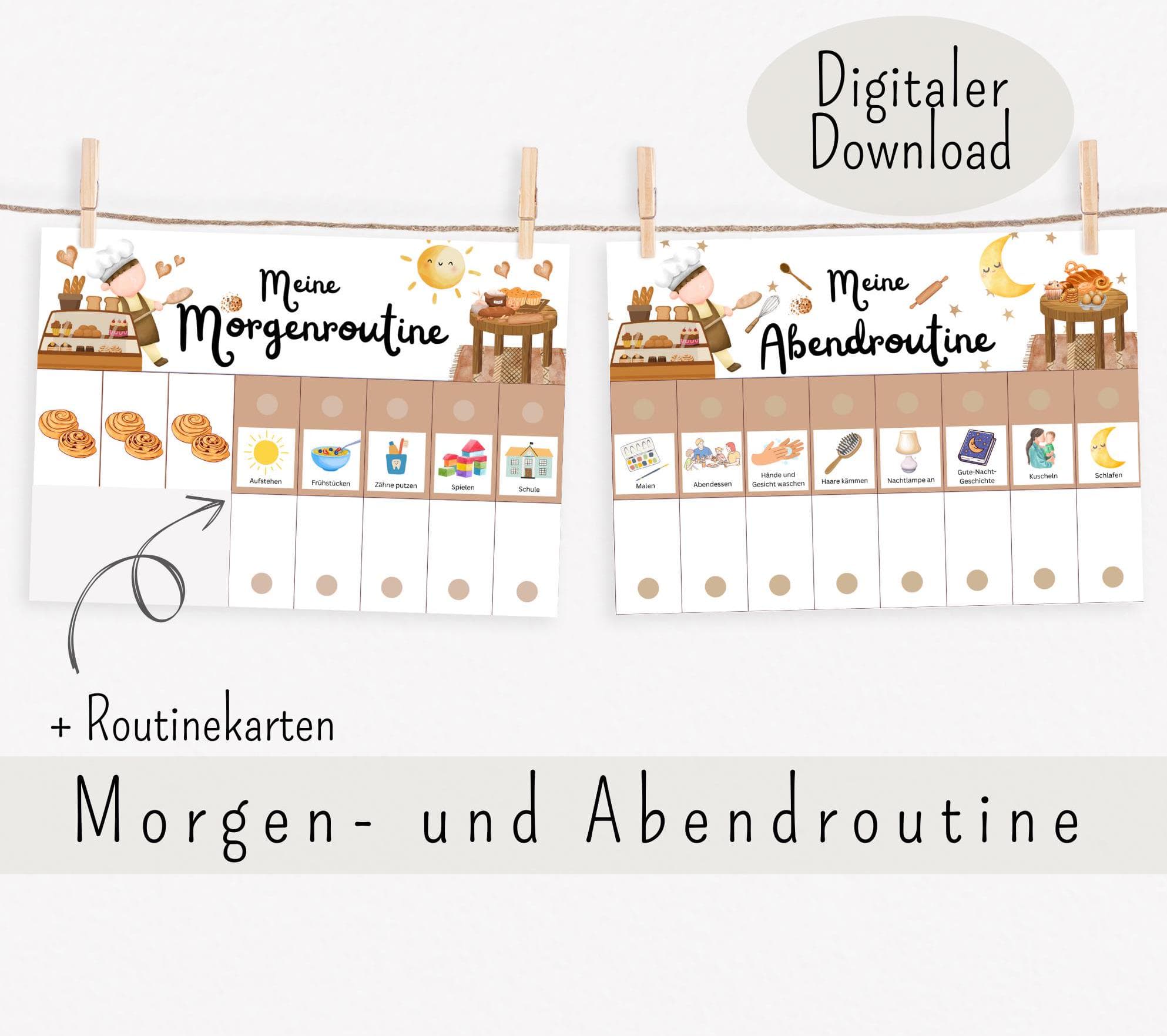 Morgen & Abendroutine für Kinder Bäckerei, Tagesplan für Kinder, Routineplan zum ausdrucken, Routineplan für Kinder