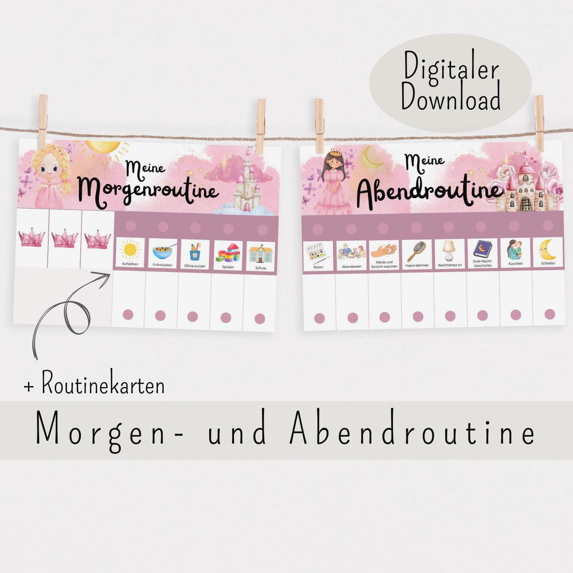 Morgen & Abendroutine für Kinder Prinzessin Schloss, Tagesplan für Kinder, Routineplan zum ausdrucken, Routineplan für Kinder