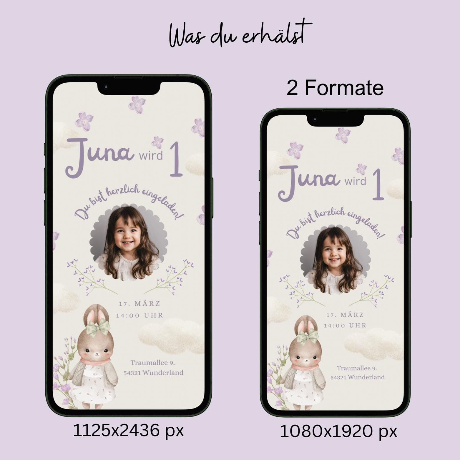 Digitale Einladung Kindergeburtstag Kaninchen, personalisierbare Einladung WhatsApp, Einladung Foto Mädchen, Geburtstagseinladung Handy - image 4