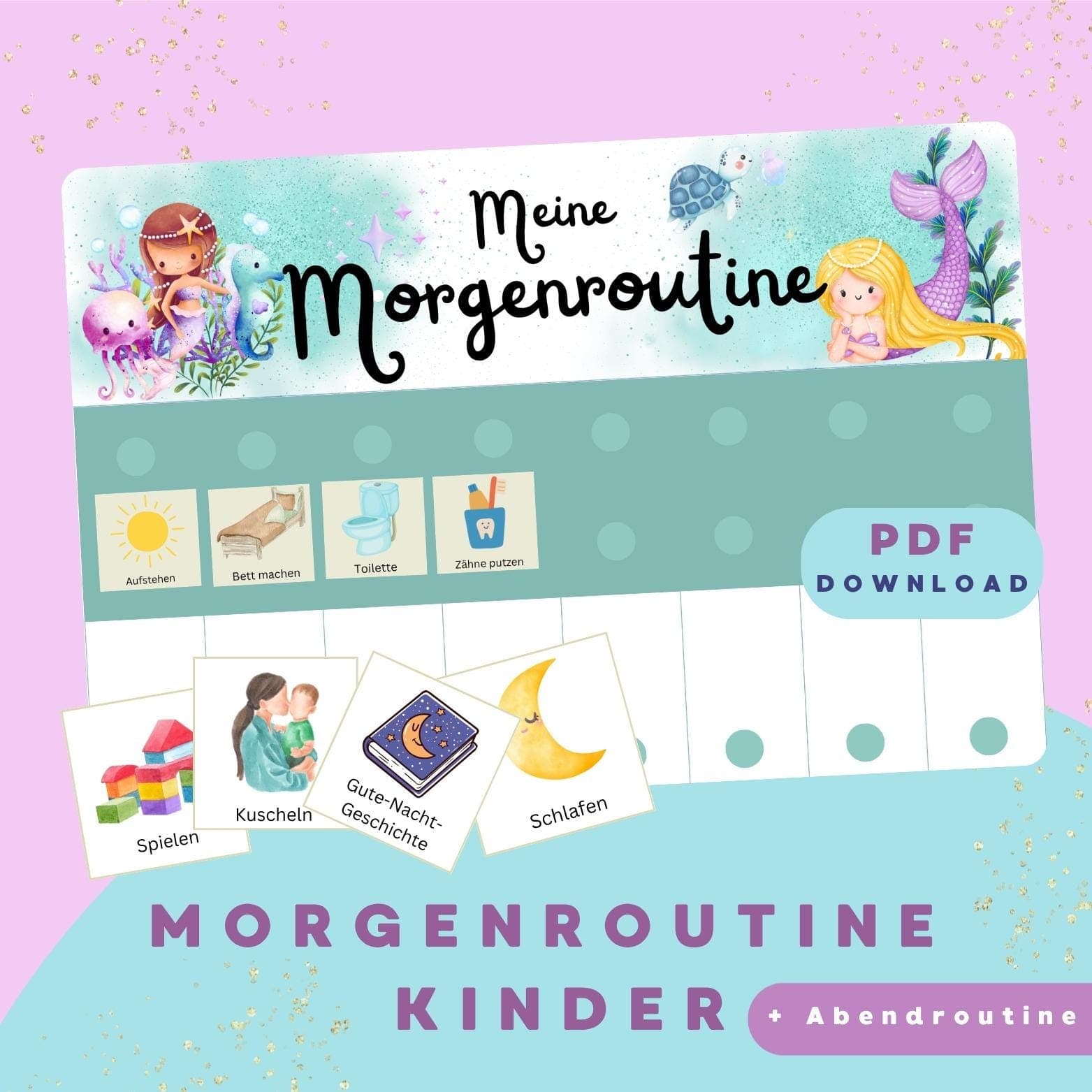 Meerjungfrau Routineplan für Kinder – Morgen- & Abendroutine mit Routinekarten, Tagesplan zum Ausdrucke