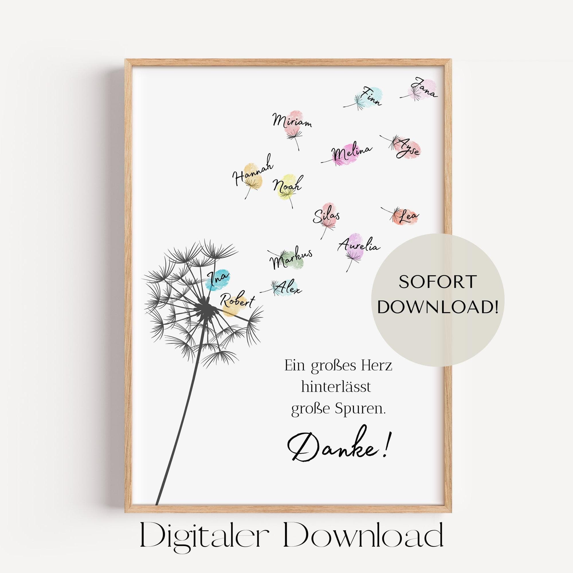 Abschiedsgeschenk Kita Schule Pusteblume Fingerabdruck, Abschiedsgeschenk Erzieher, Abschiedsgeschenk Lehrer, PDF