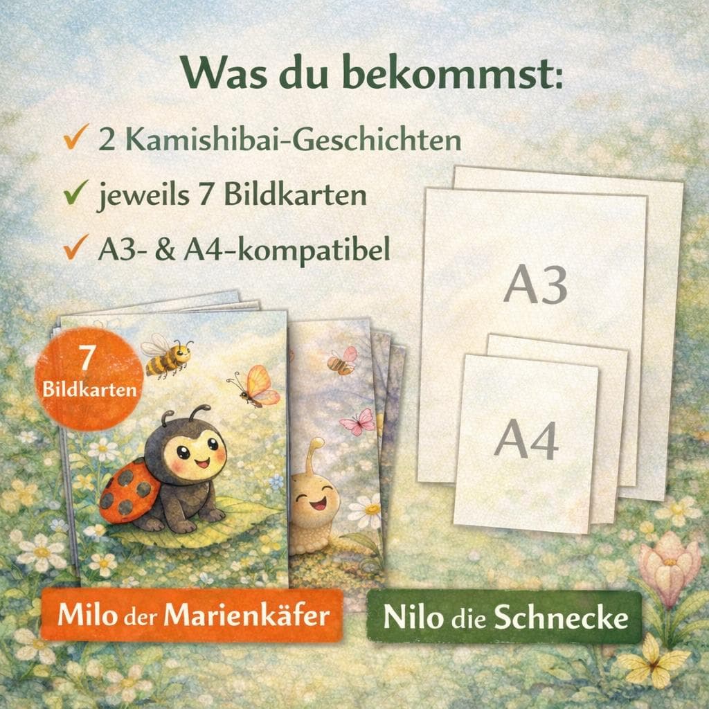 Kamishibai Frühling Bundle – Milo der Marienkäfer & Nilo die Schnecke | 2 Frühlingsgeschichten, U3 geeignet - image 3