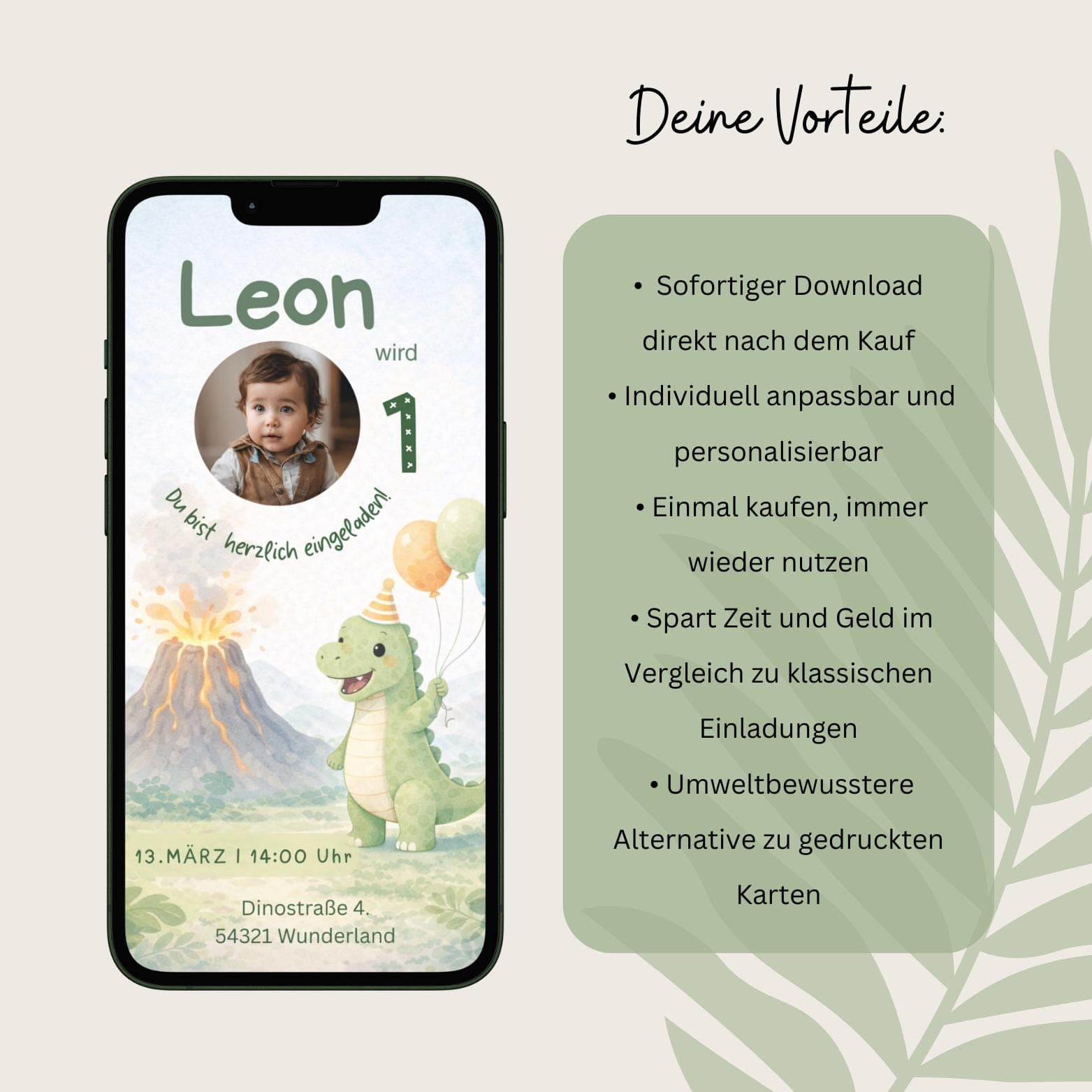 Dino Einladung 3. Geburtstag Junge – Digitale WhatsApp Einladung personalisierbar – Zahl frei wählbar - image 3