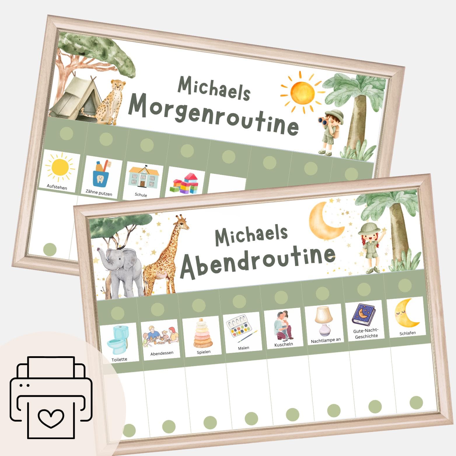 Safari Morgen & Abendroutine für Kinder, Tagesplan für Kinder, Routinekarten Kinder, Routineplan zum ausdrucken, Haushaltsplan Kinder