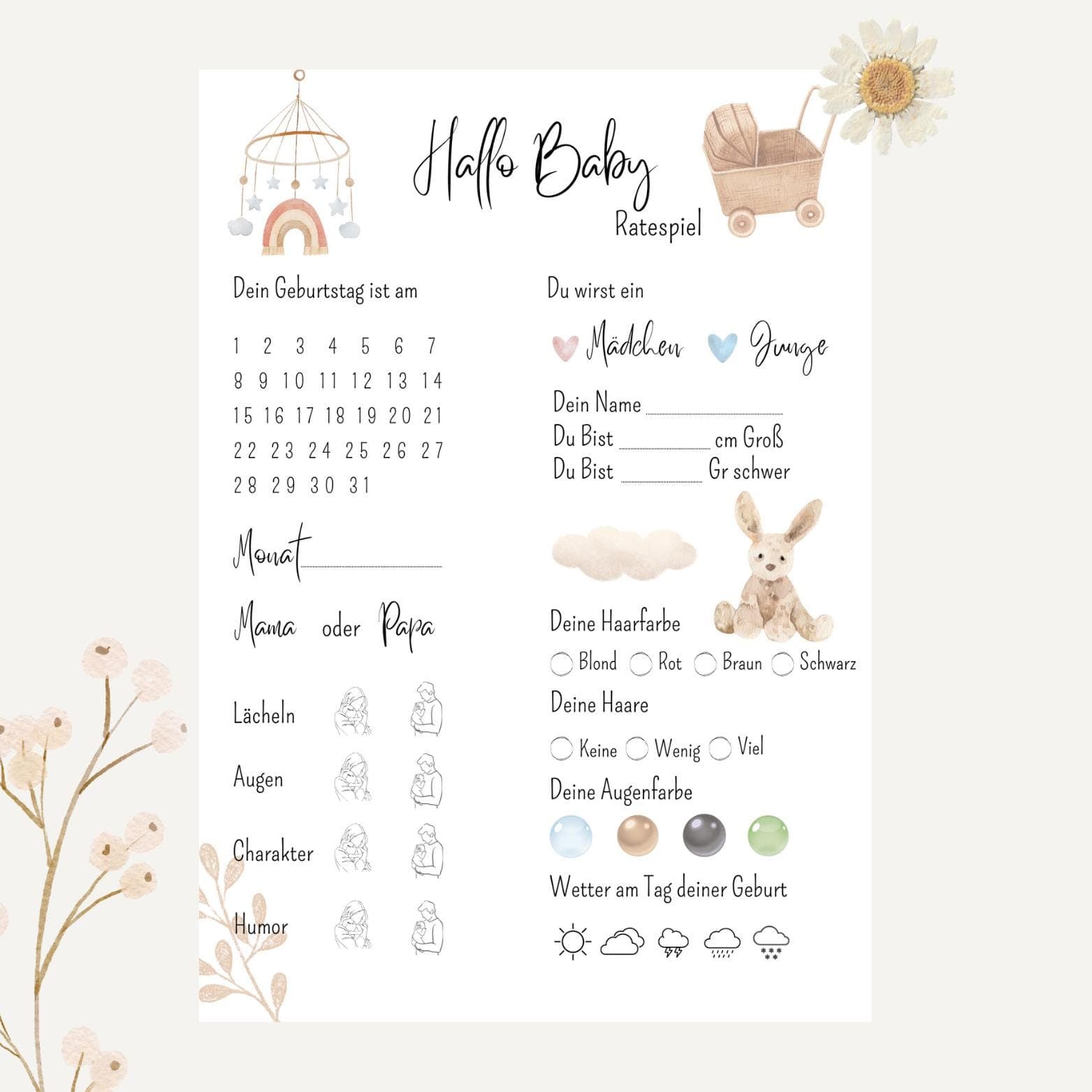 Babyparty Ratespiel | Babyparty Boho | Babyparty Spiel Ausfüllkarten | Babyparty Regenbogen | Zum ausdrucken - image 3