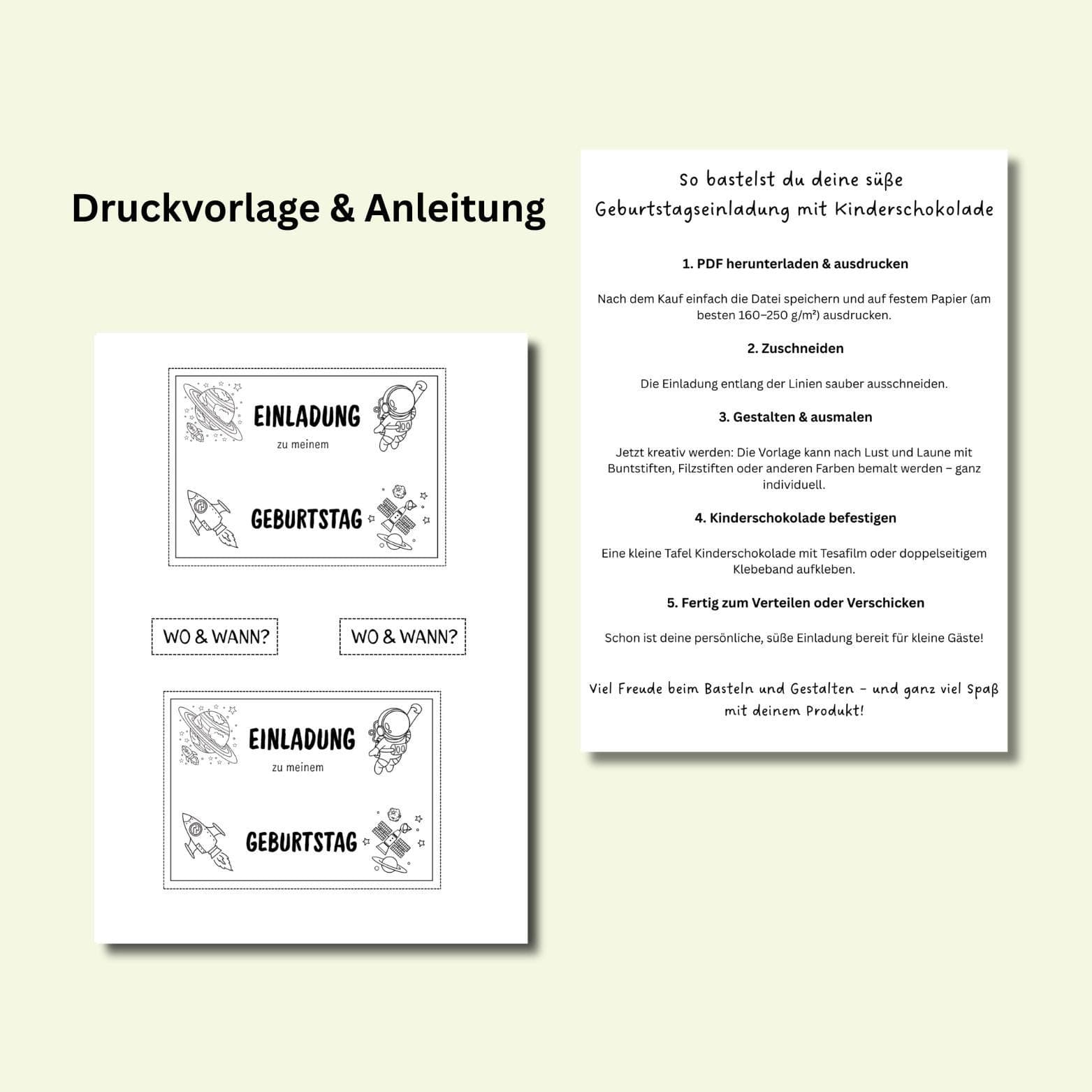 Astronaut Einladung & Mitgebsel Kindergeburtstag, Druckvorlage und Bastelvorlage Karten zum Ausdrucken - image 5