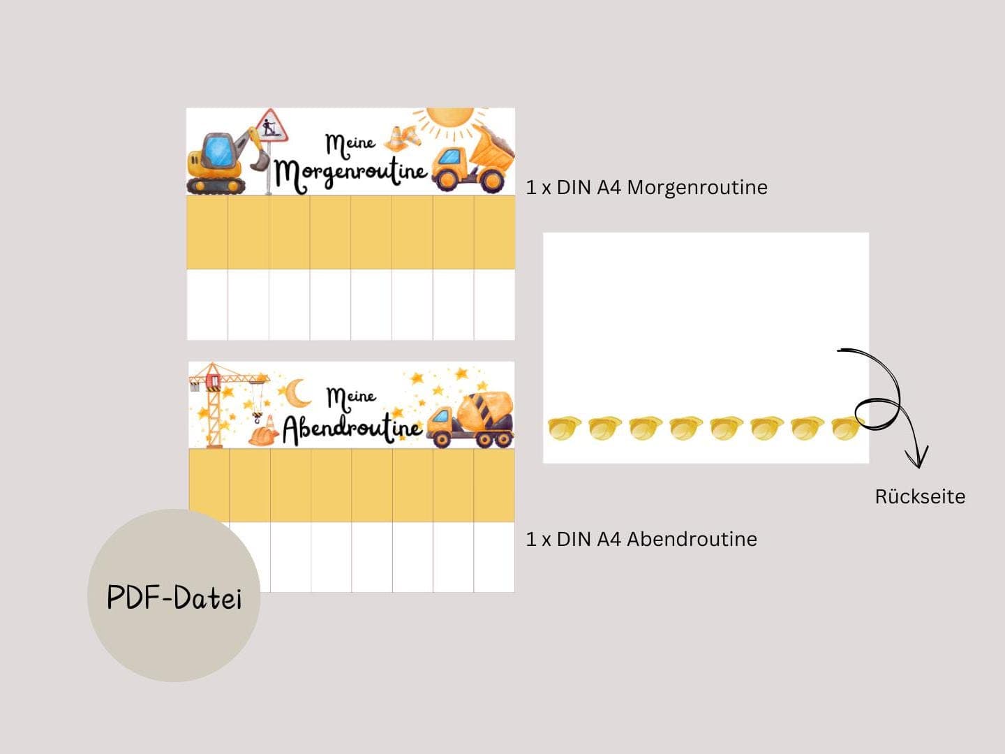 Morgenroutine und Abendroutine für Kinder Baustelle, Tagesplaner mit Bagger, Routineplan zum ausdrucken, Routineplaner für Kinder - image 5