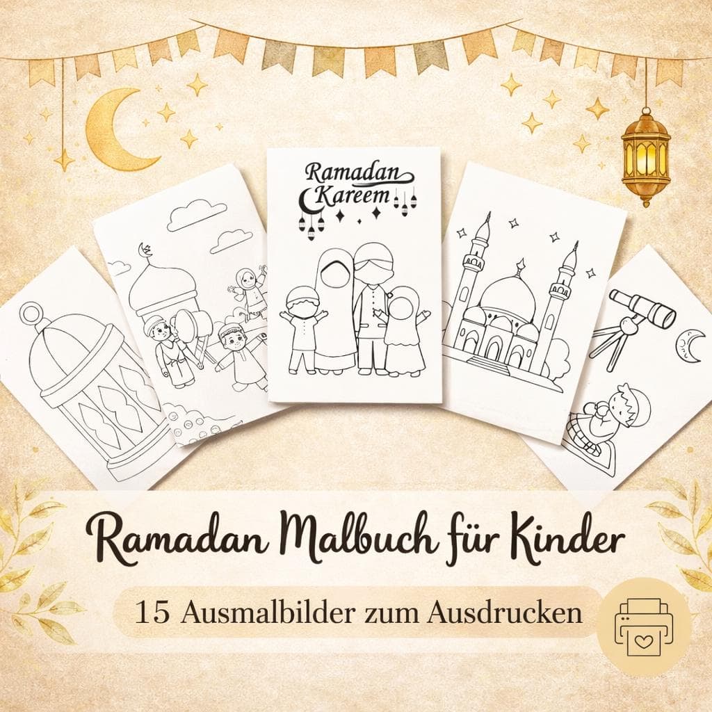 Ramadan Malbuch für Kinder, Ramadan Bastel- und Malvorlagen für Kinder, Islamische Ausmalbilder zum ausdrucken, Ramadan Kareem
