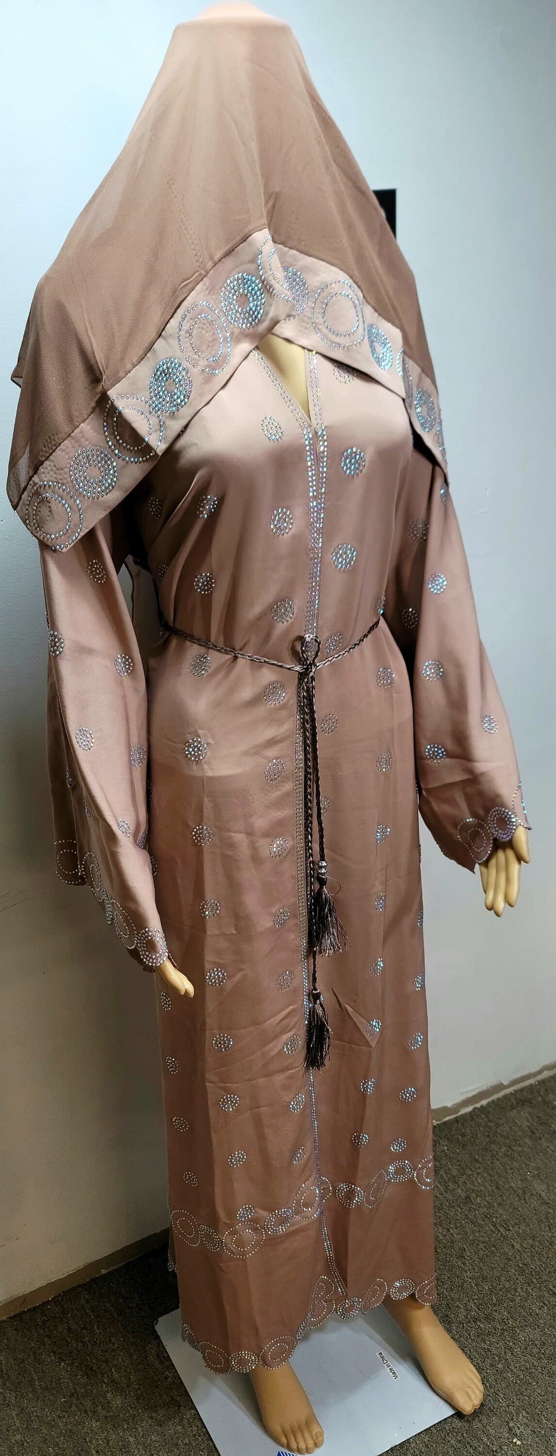 Rhinestone Abaya Kimono: Dubai Modest Fashion Dress with Headscarf & Belt - image 5