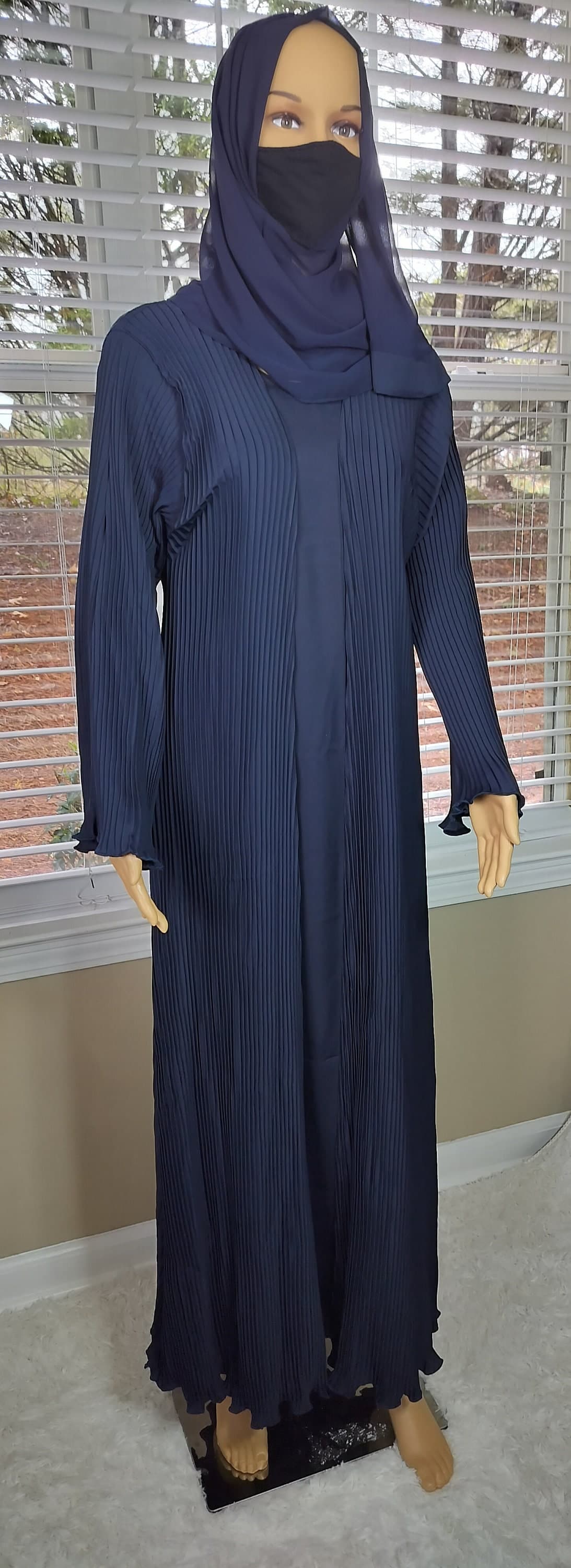 Pleated Abaya Kimono: Modest Fashion Dubai Dress with Headscarf & Belt - image 5