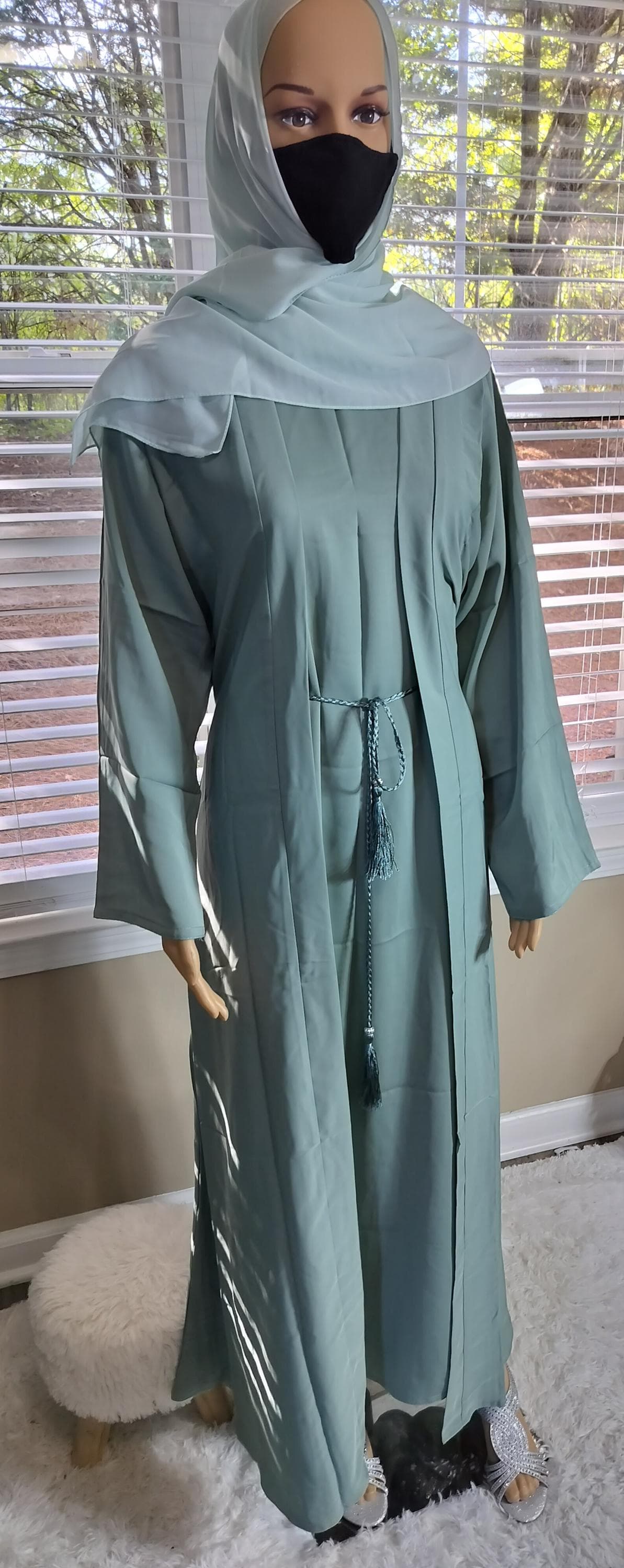 Plain Abaya 4pc Set: Modest Dubai Fashion with Headscarf & Belt - image 3
