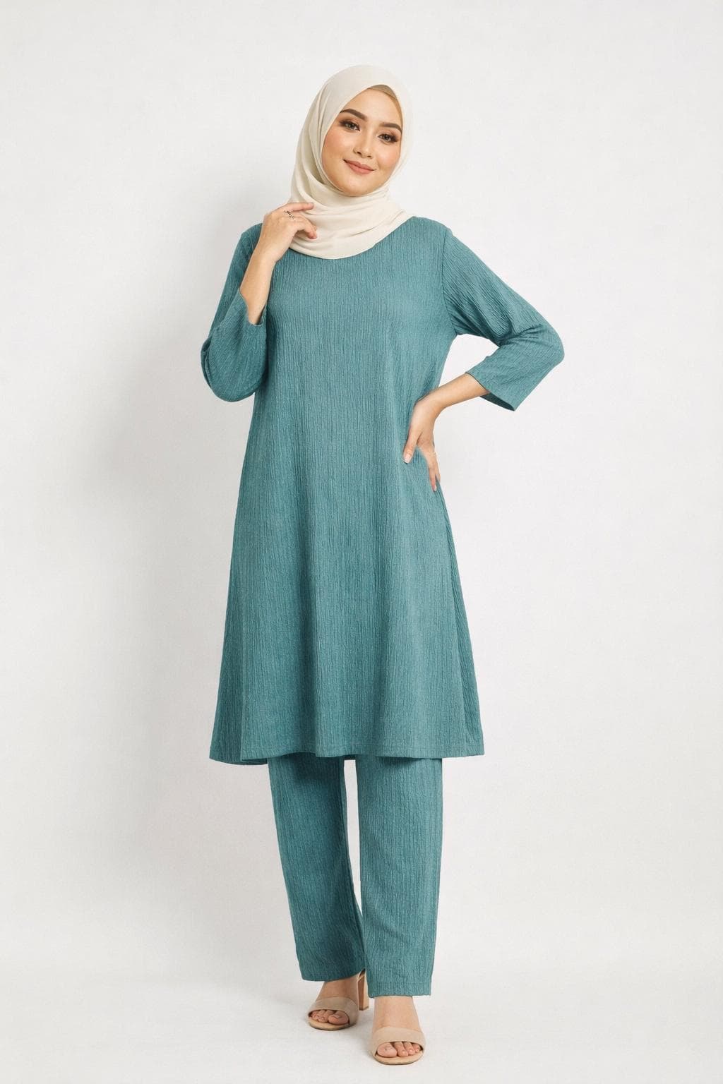 Light Teal Co-ord Set, Long Tunic and Pants with Pockets
