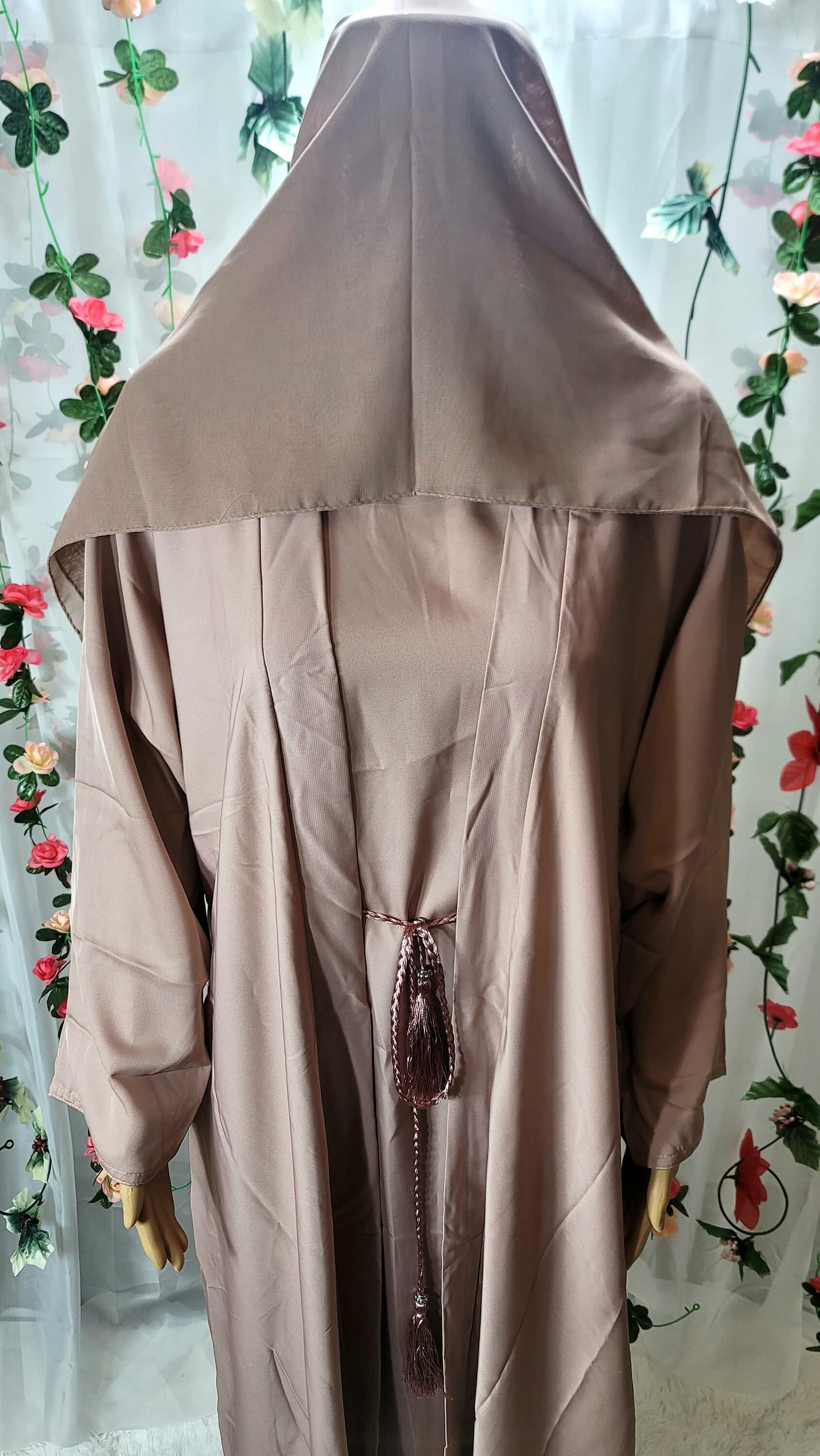 Plain Nida Abaya 4-Piece Set: Modest Dubai Fashion with Headscarf & Belt - image 5